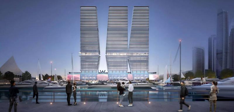 W Residences Dubai Harbour exterior tower view over the waterfront, Dubai Harbour, Dubai
