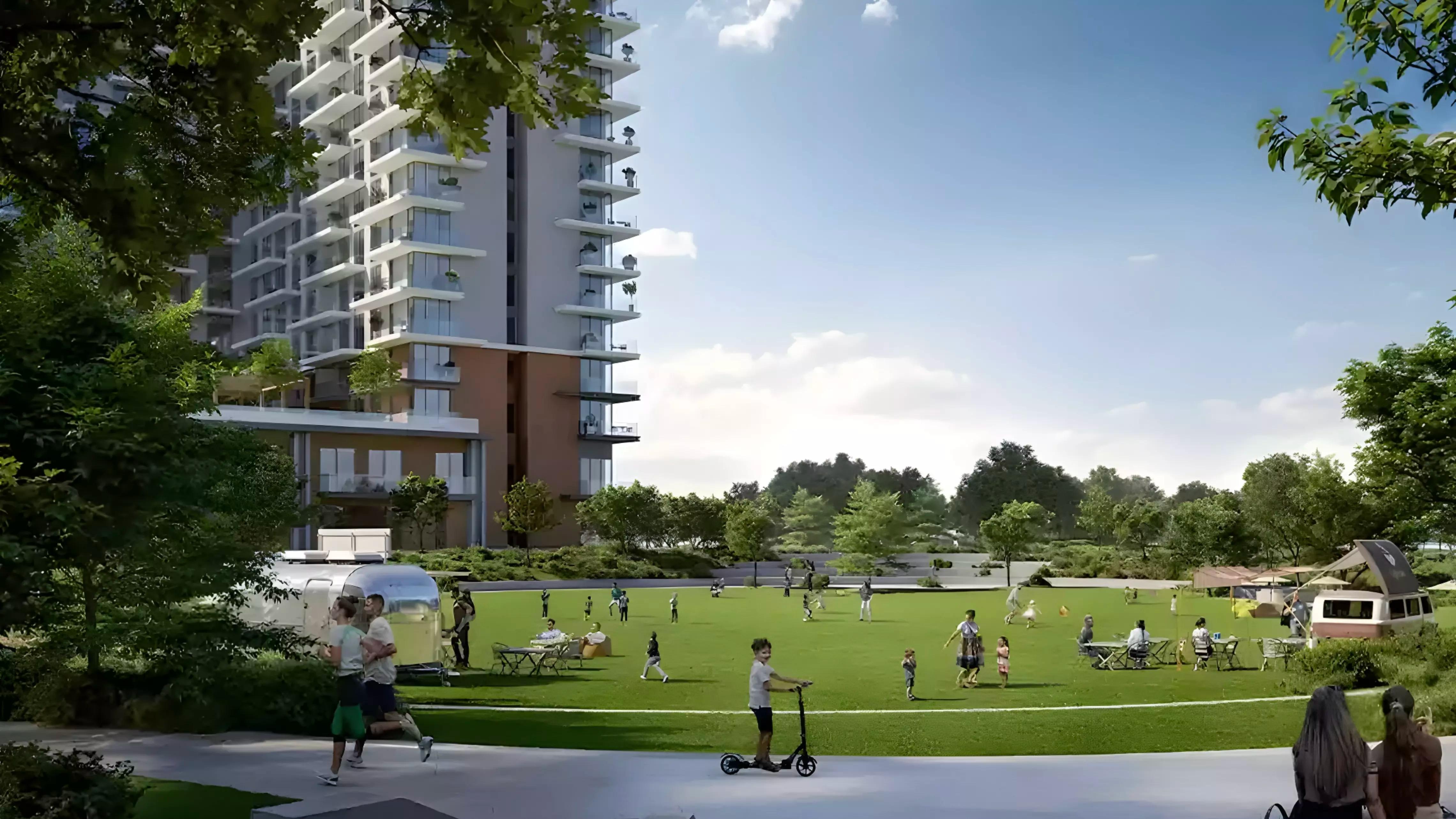 Greencrest apartment building exterior in Dubai Hills Estate, Dubai