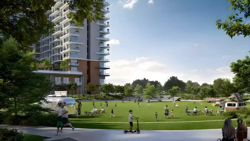 Greencrest apartment building exterior in Dubai Hills Estate, Dubai