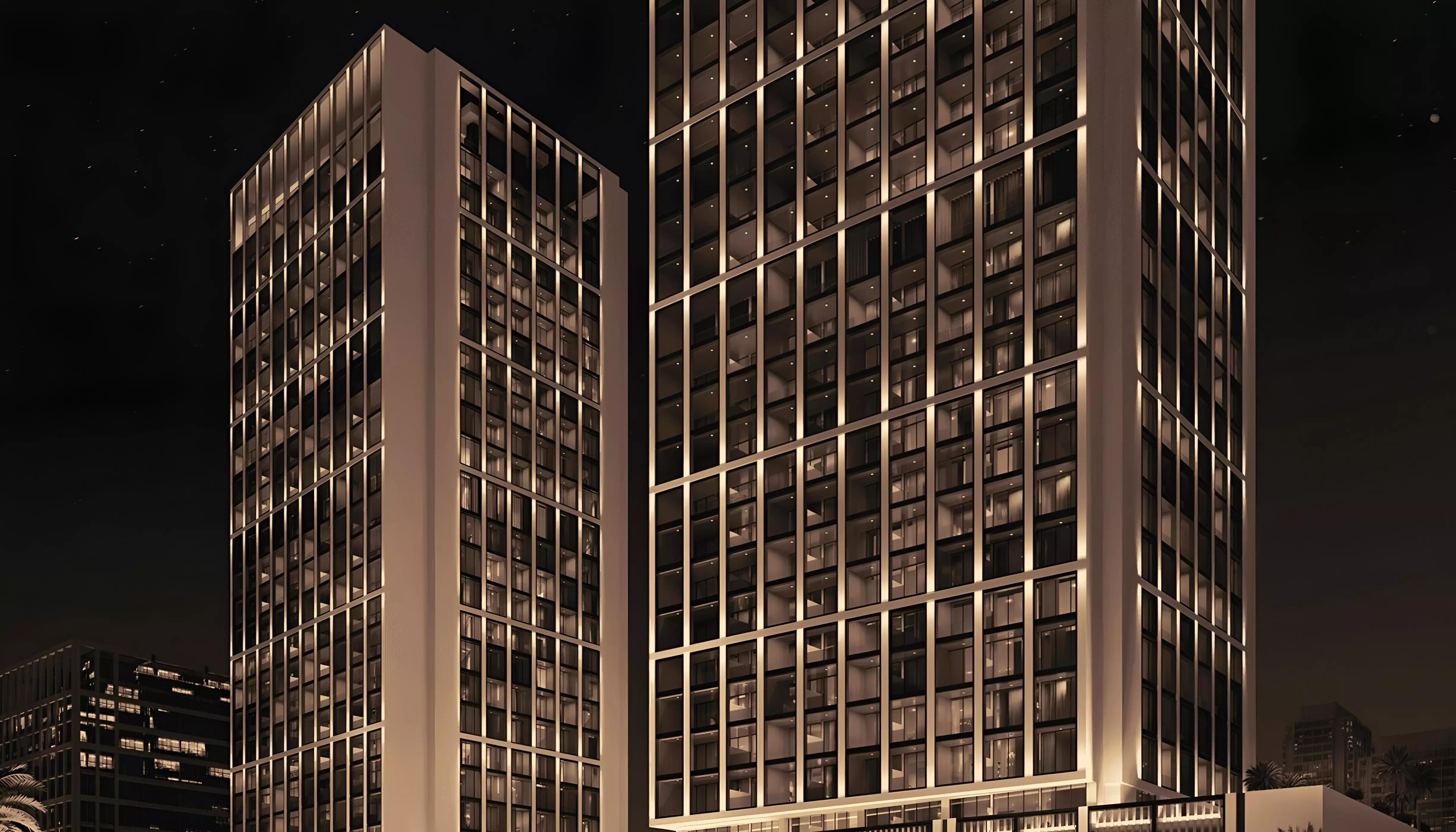 Binghatti Moonlight residential tower exterior, Al Jaddaf, Dubai