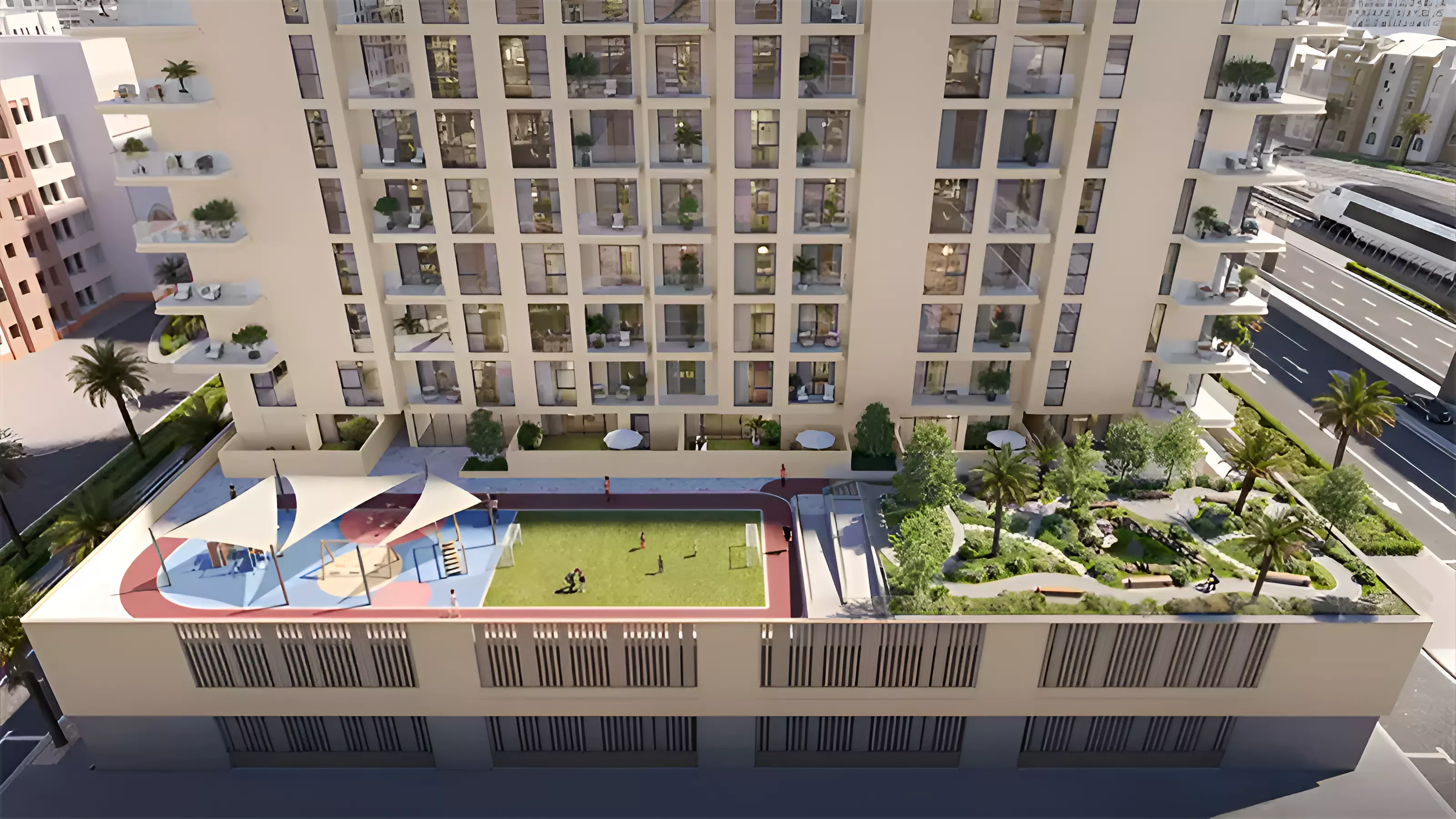 The Hub Residences residential tower street view, Al Furjan, Dubai