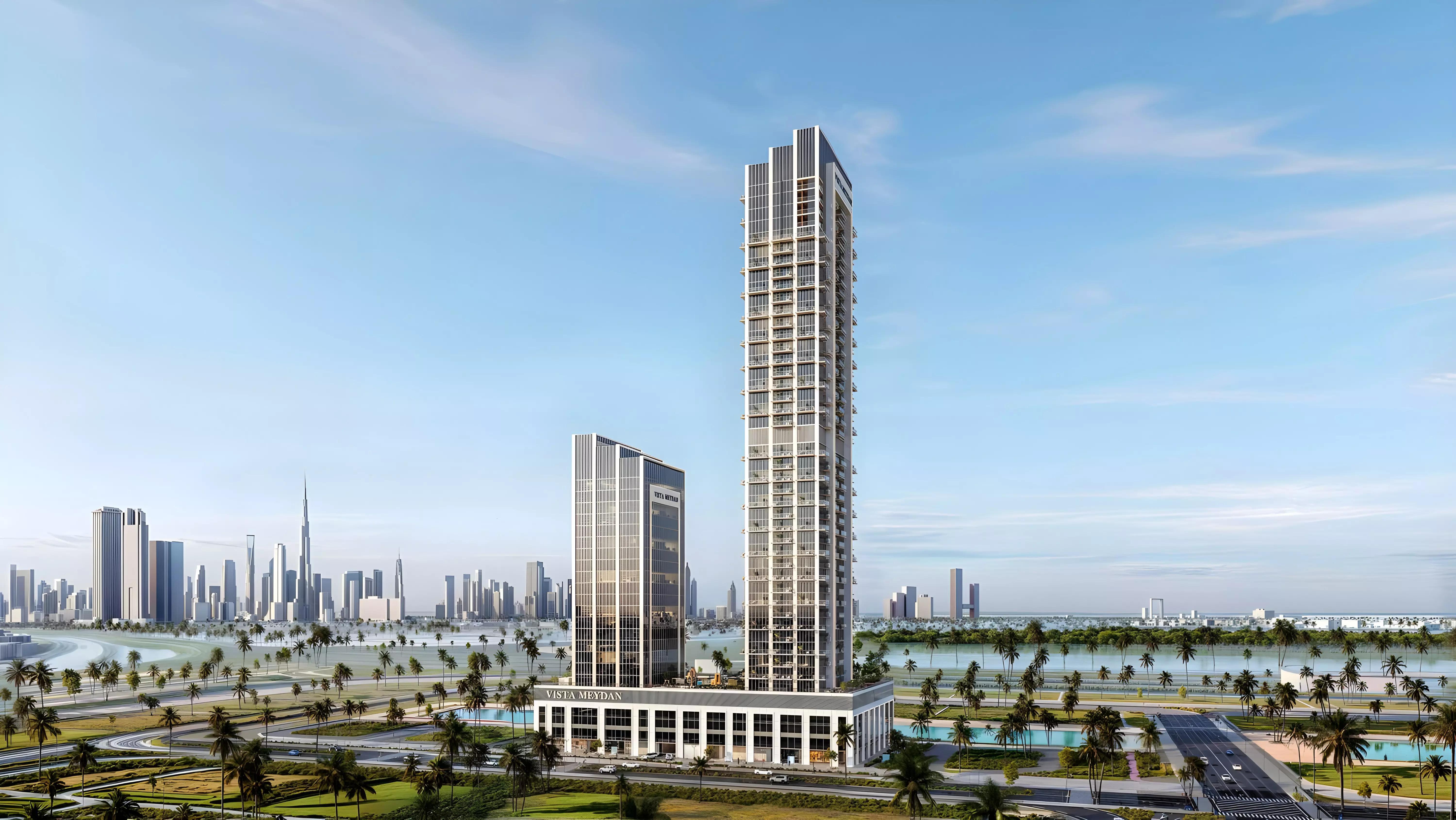 Vista Meydan exterior building facade in Al Vista, Bukadra, Dubai