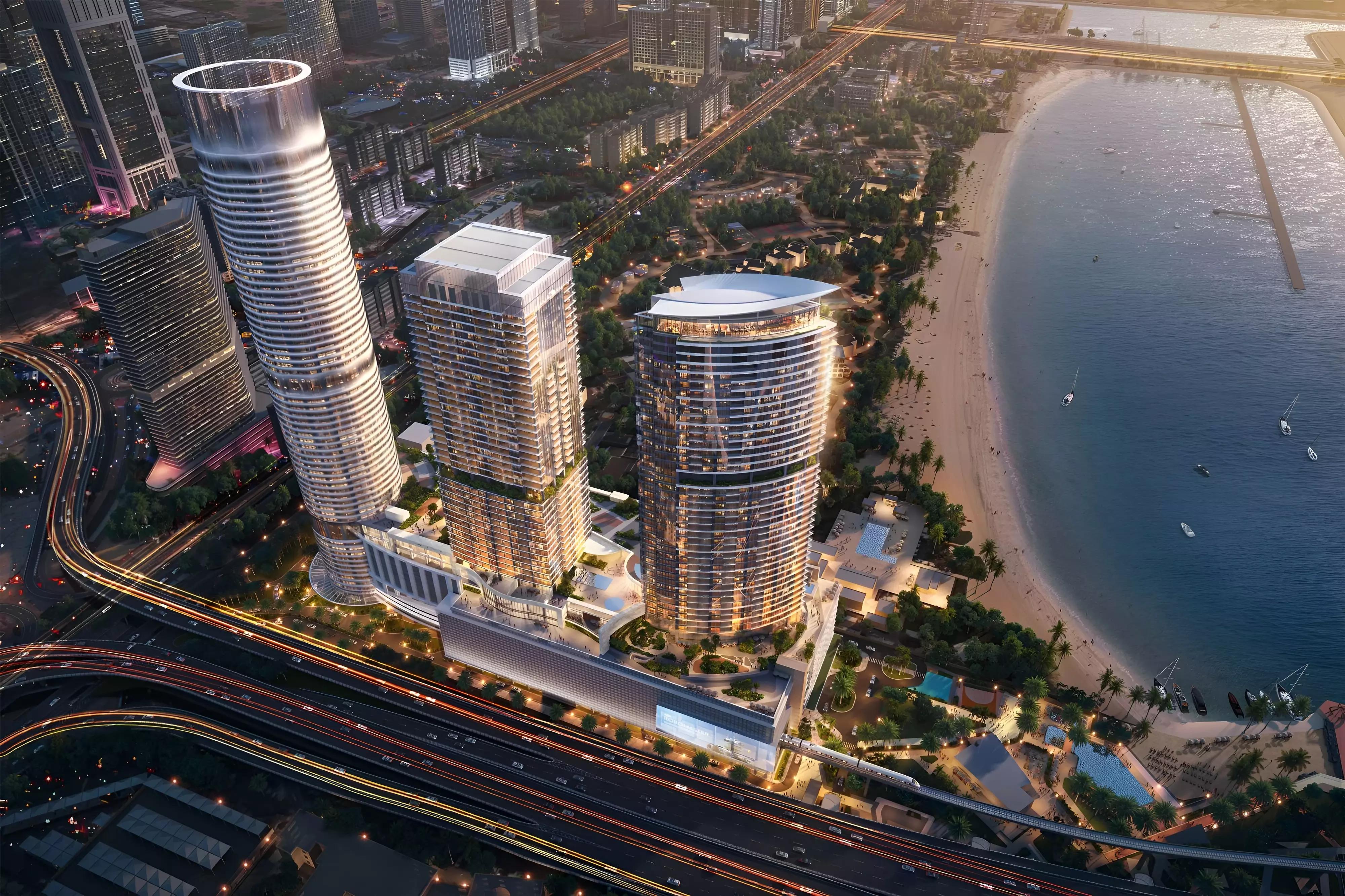 Palm Beach Towers residential tower facade with balconies, Palm Jumeirah