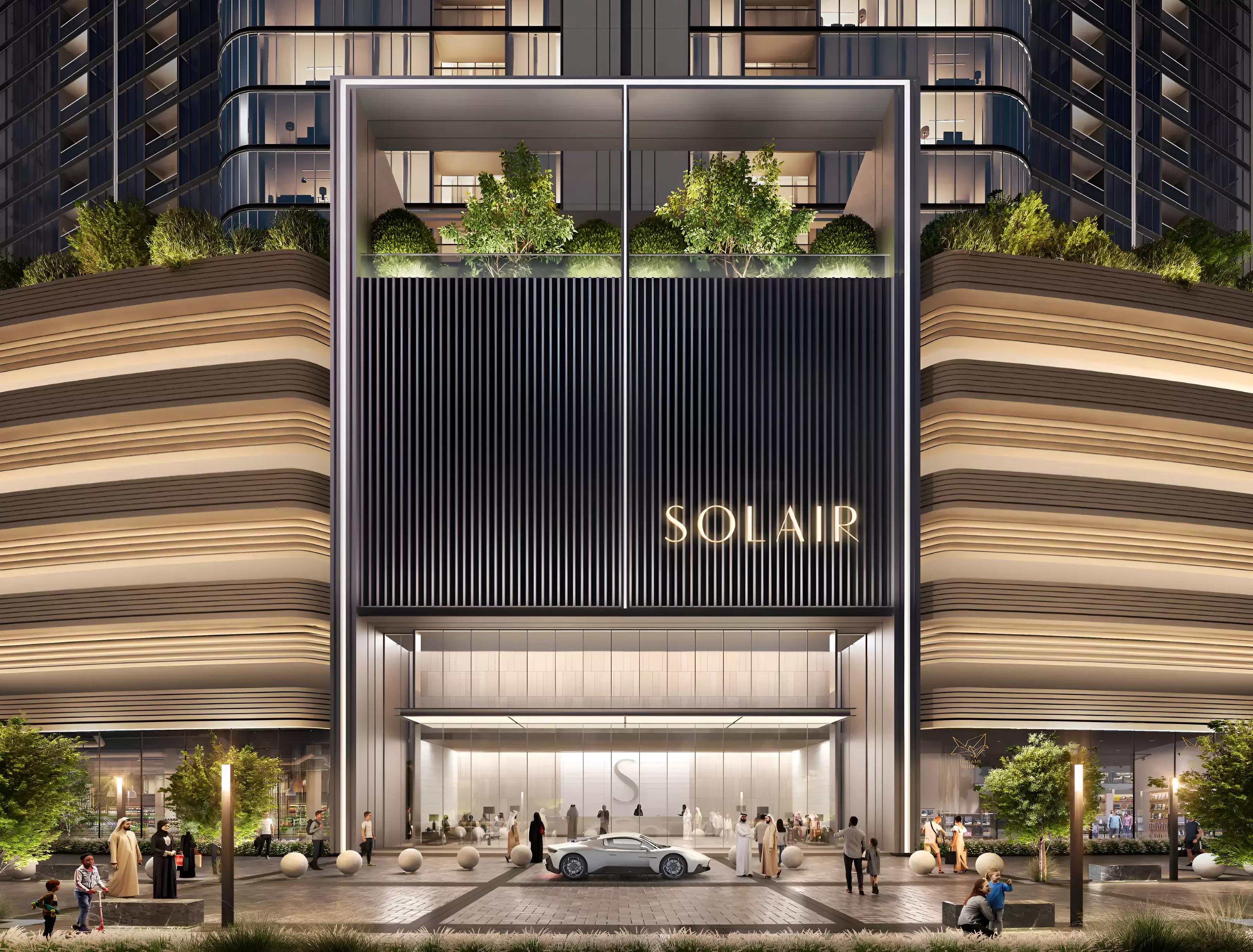 Skyvue Solair amenity terrace with seating area, Sobha Hartland II, Dubai