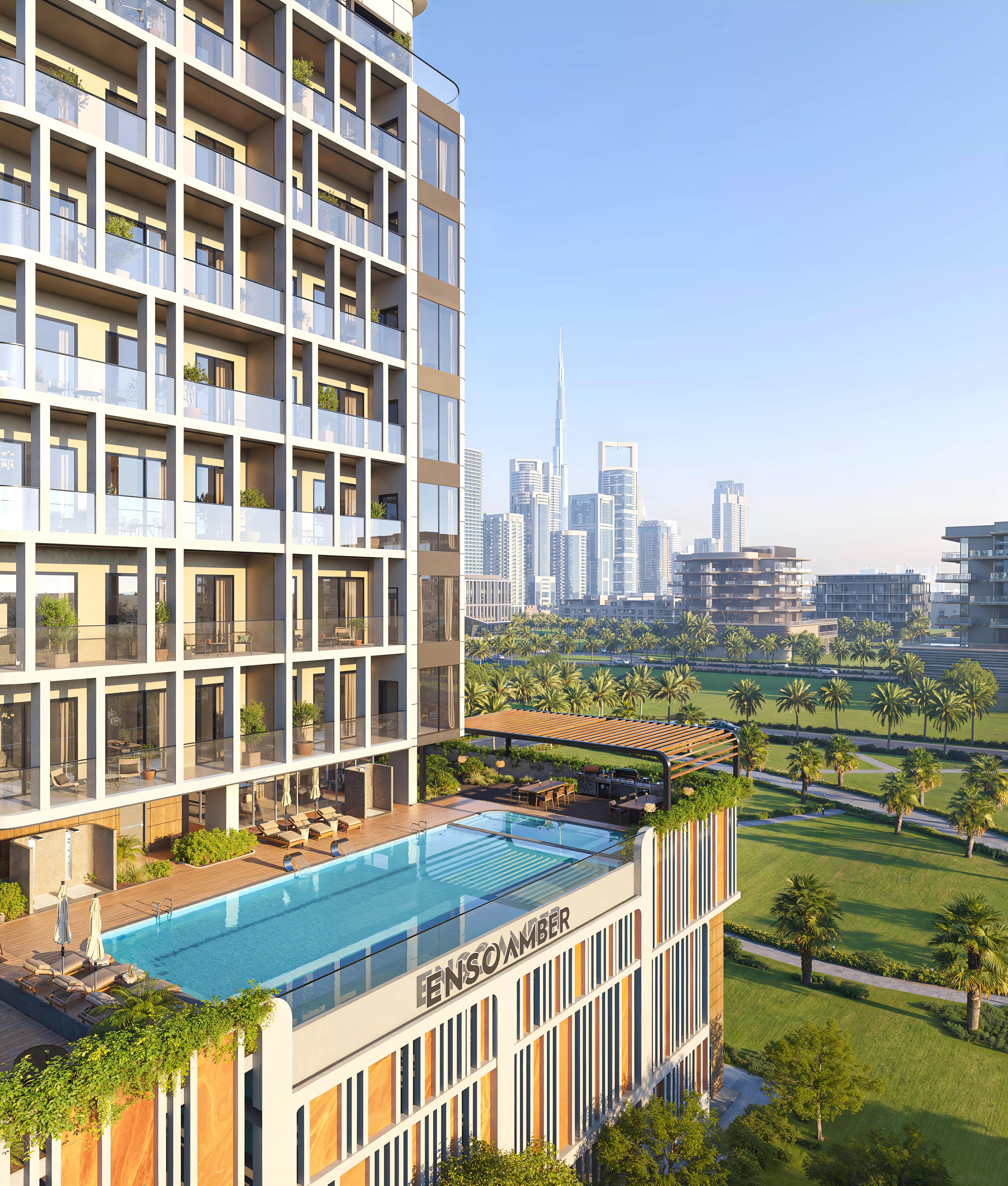 Enso Amber indoor swimming pool amenity rendering, Al Satwa, Dubai