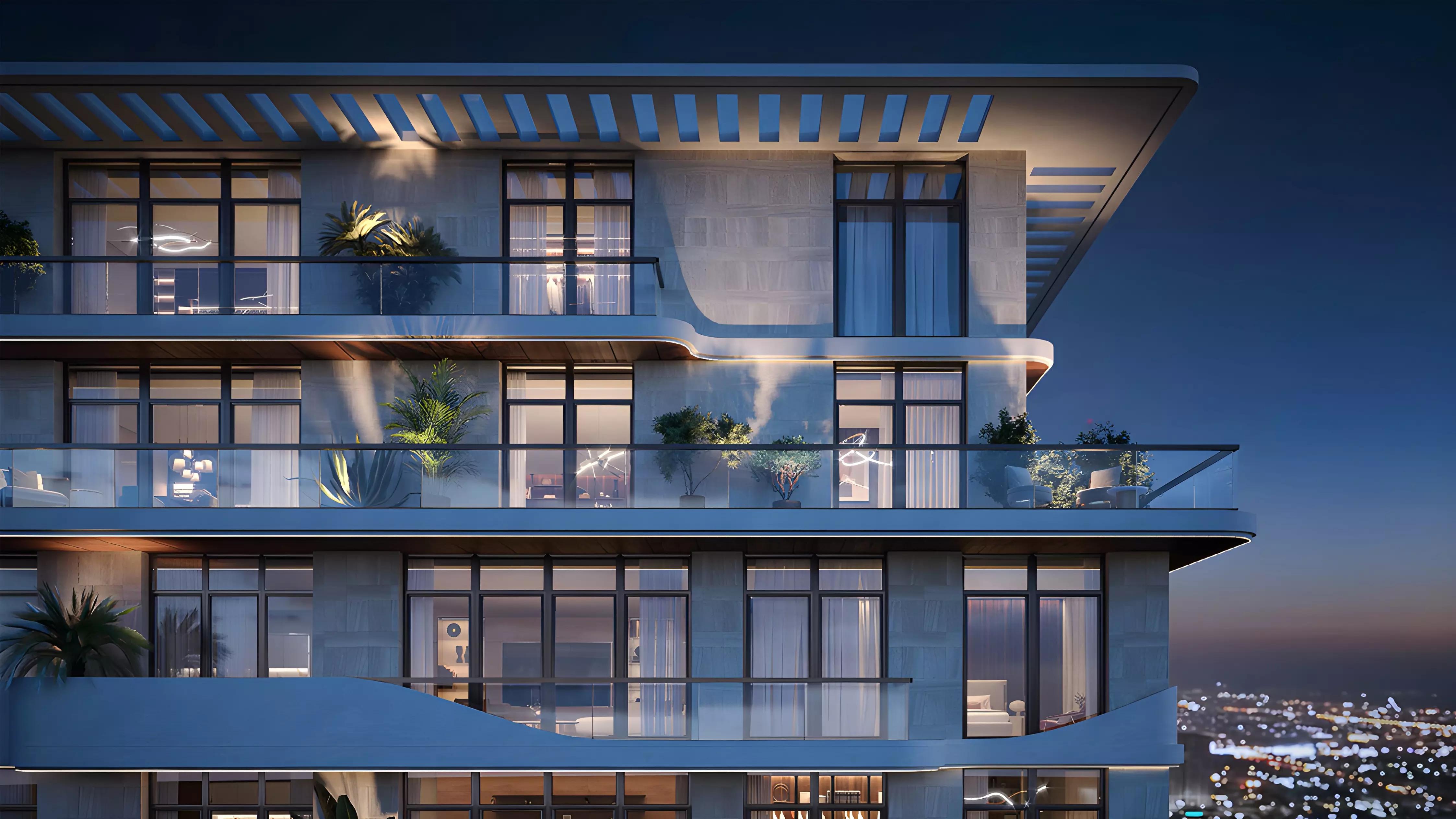 Helvetia Verde apartment tower exterior view, Meydan Horizon, Dubai