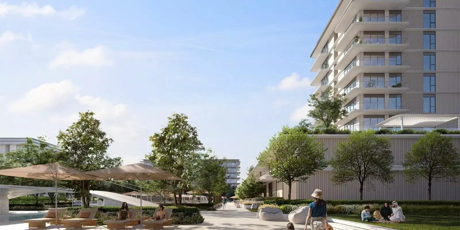Avonlea waterfront pool deck view, Mina Rashid, Dubai