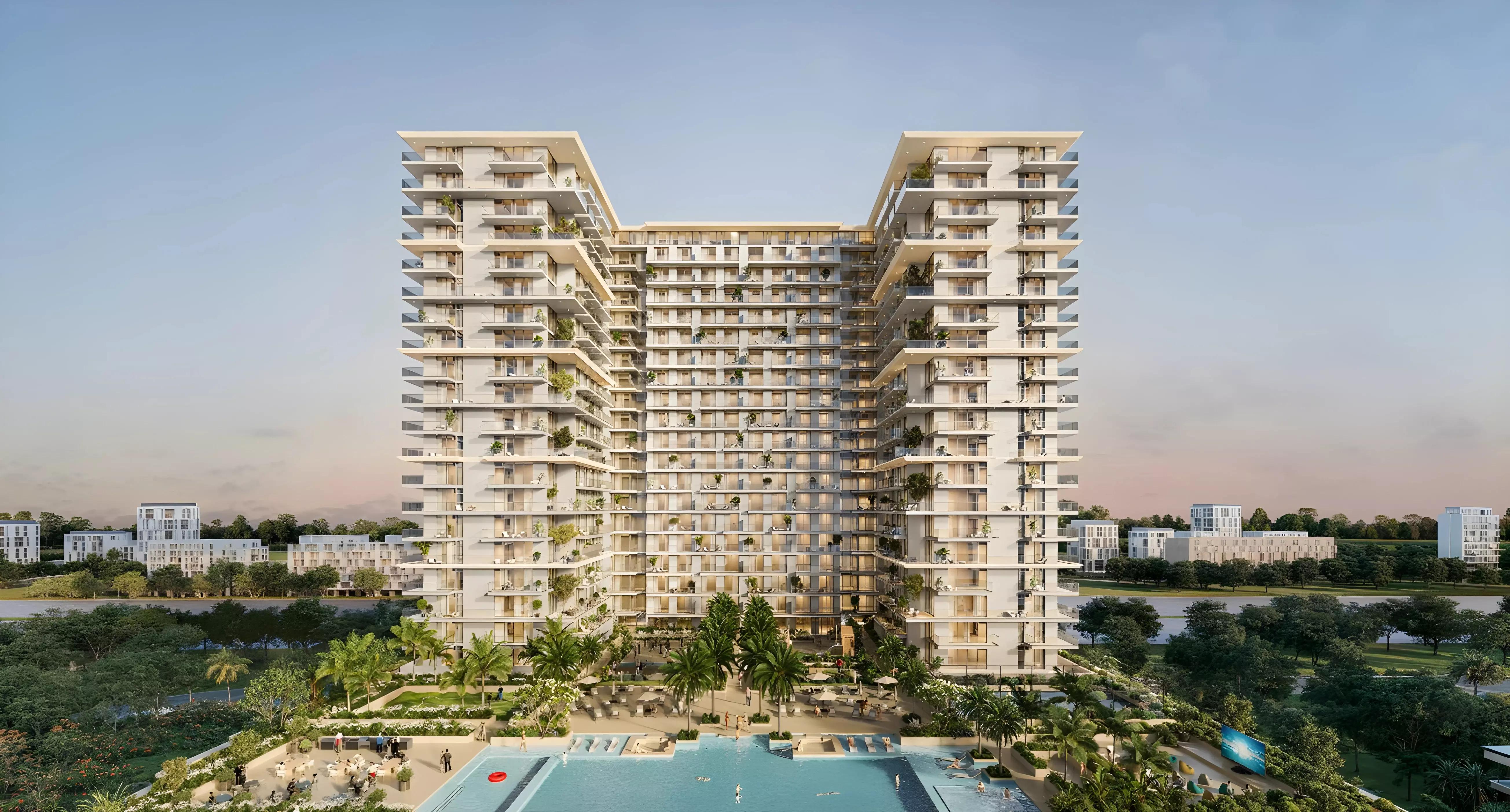 Sol Levante building entrance and driveway, Jumeirah Village Triangle, Dubai