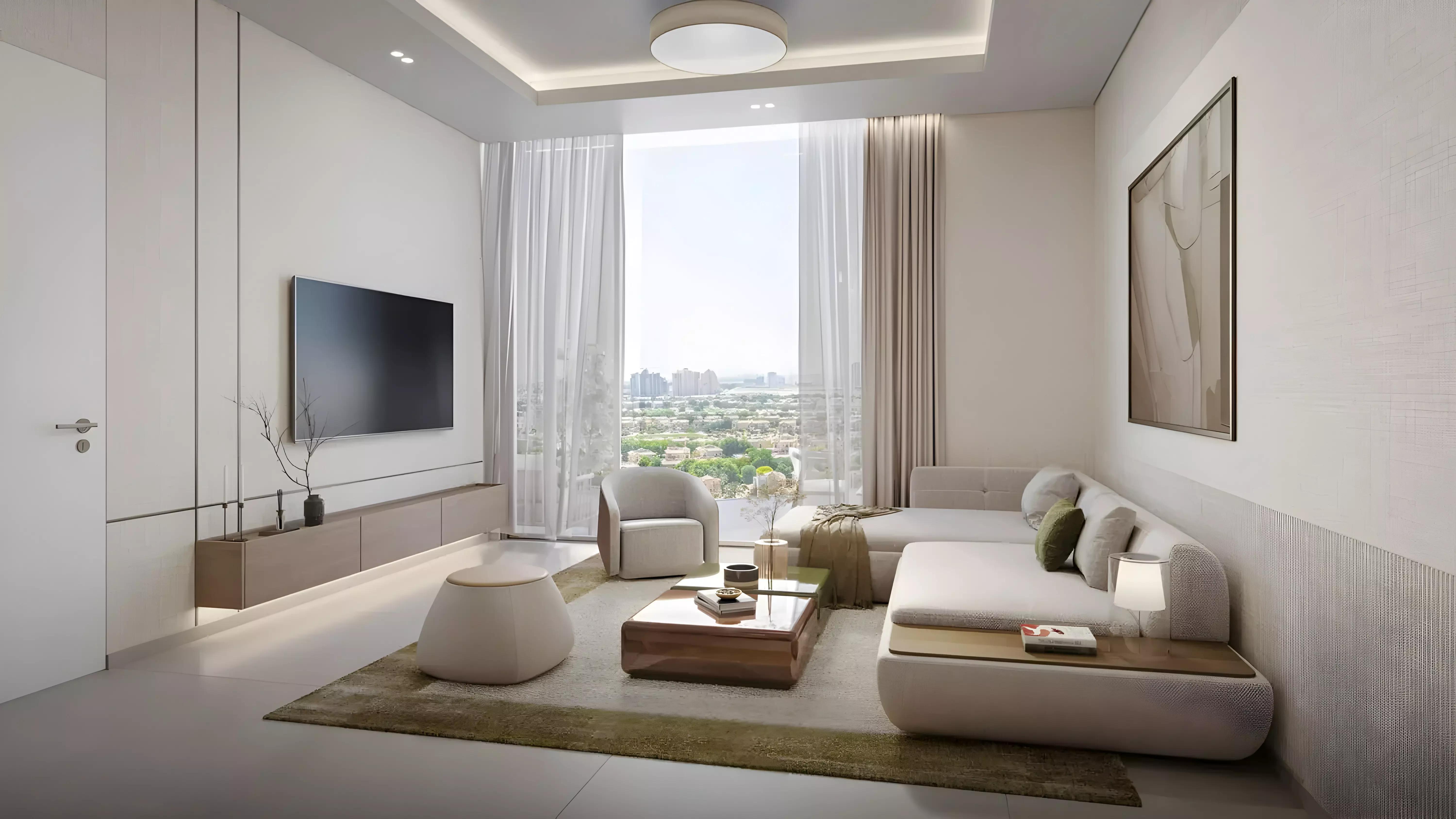 Woodland Terraces apartment tower aerial context, MBR City, Dubai