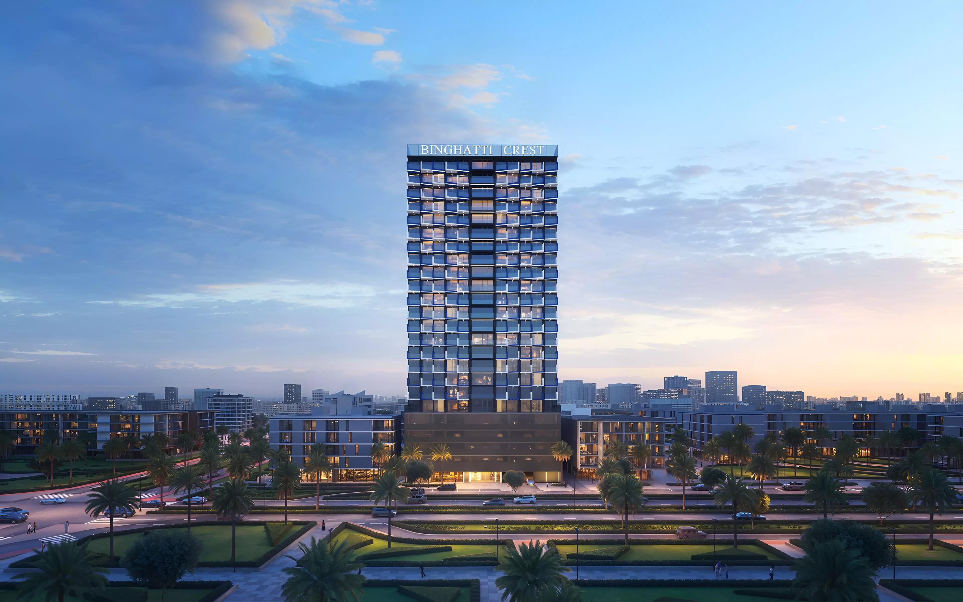 Binghatti Crest amenity area, Jumeirah Village Circle, Dubai