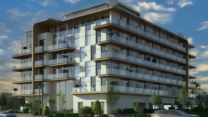 Exterior render of Elevia Residences Phase 3 apartment building in Al Warsan, Dubai