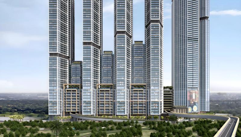 Exterior view of The Eden at Sobha Central residential towers, Jebel Ali, Dubai