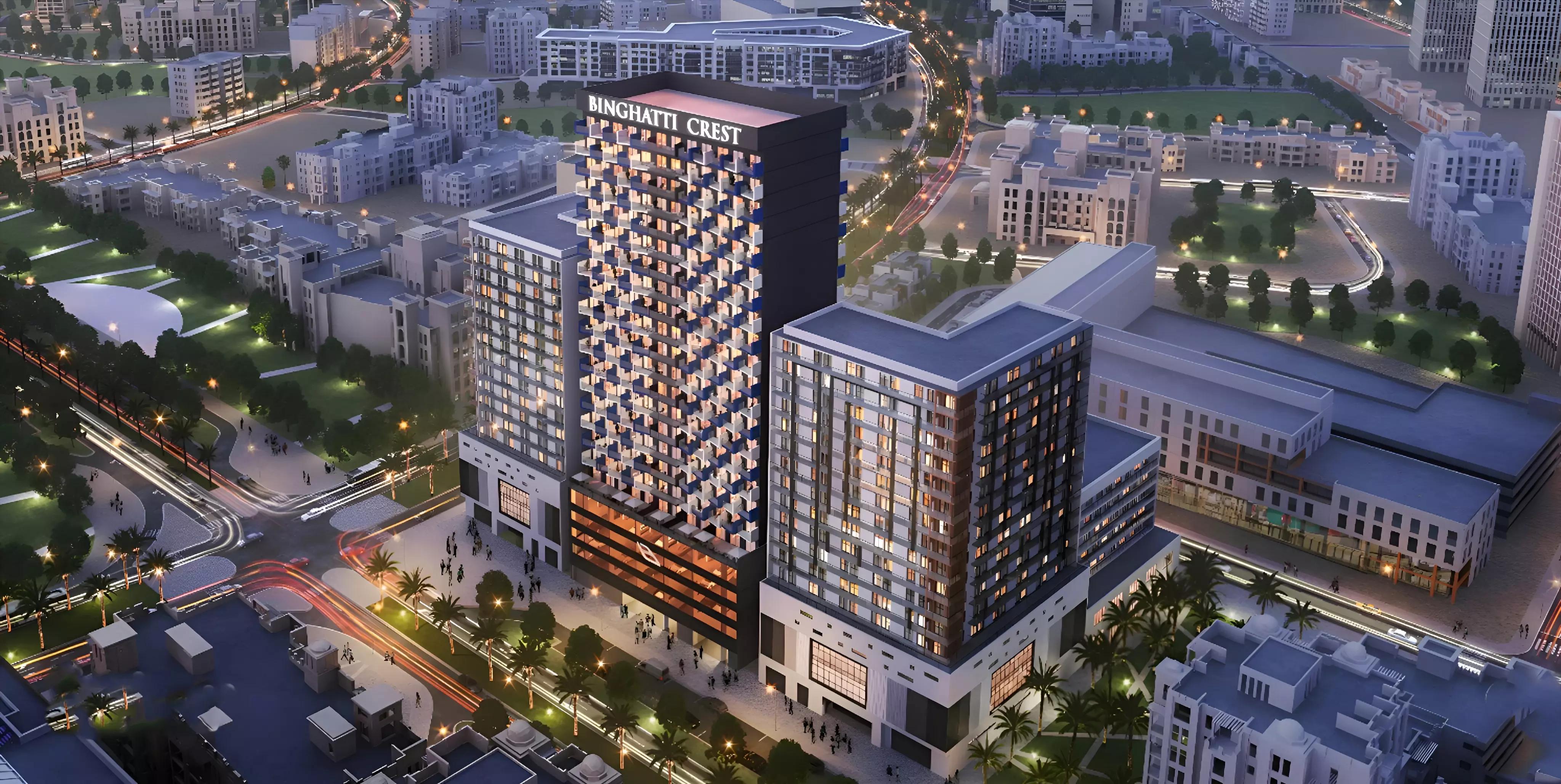 Binghatti Crest residential tower elevation, JVC, Dubai