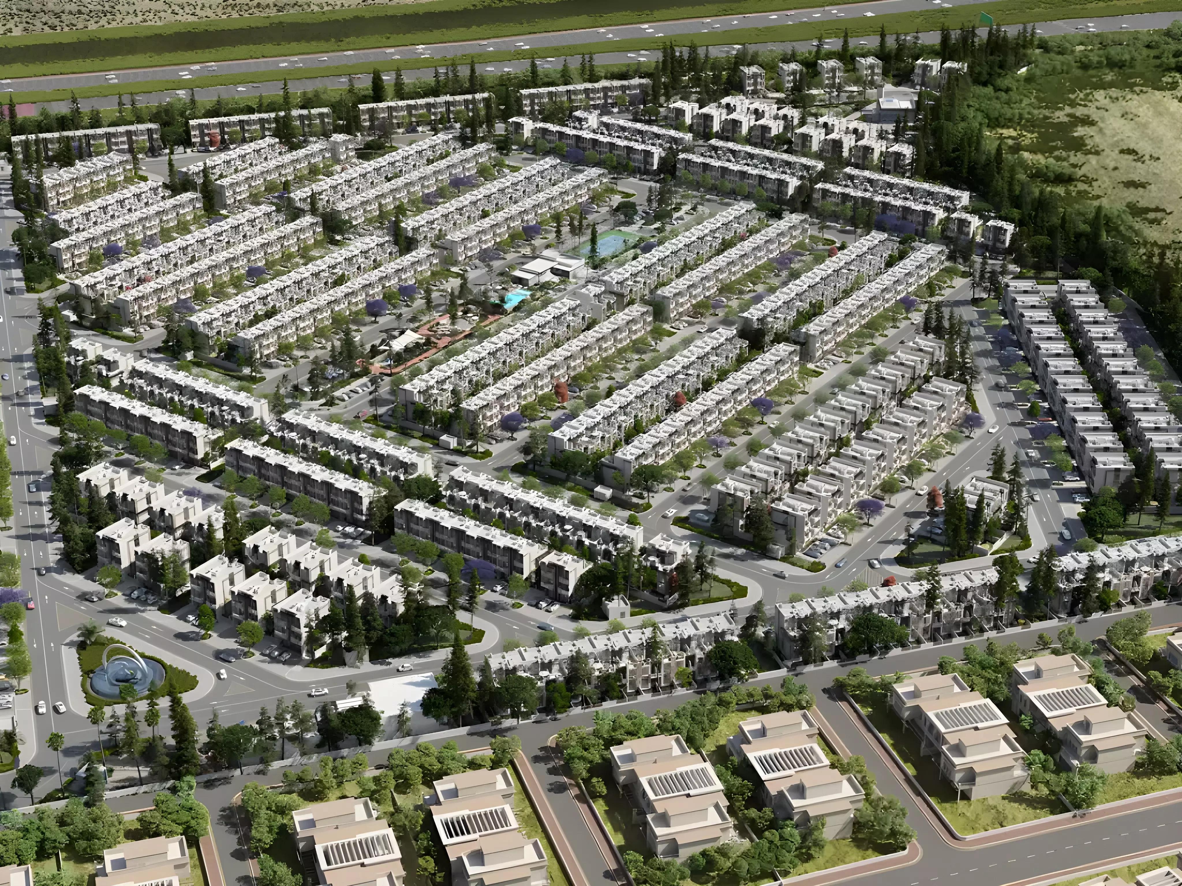 R. Hills townhouse row and street view, Reportage Hills, Dubai