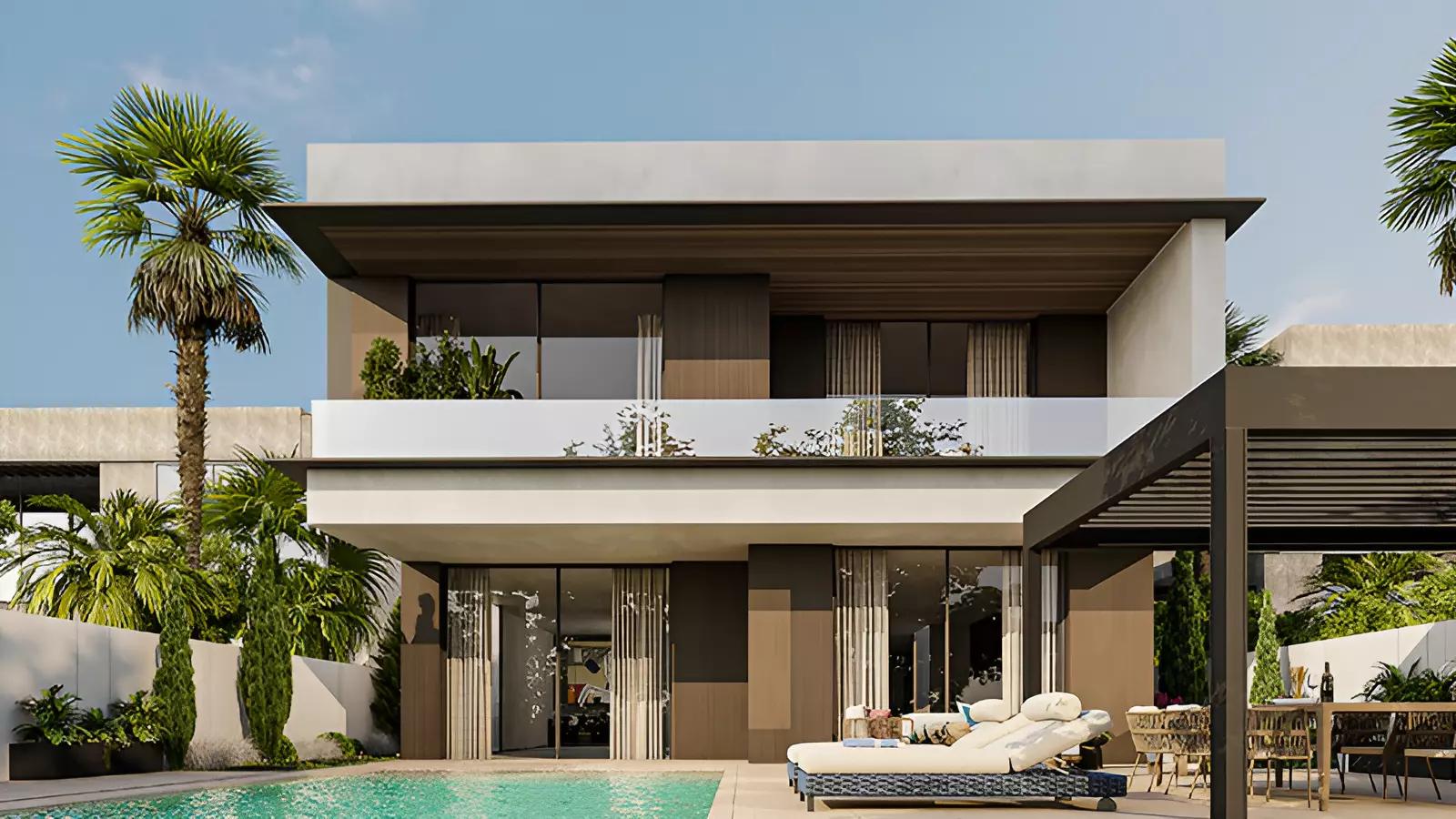 Waterview Villas landscaped garden area between residences, Jumeirah Park, Dubai