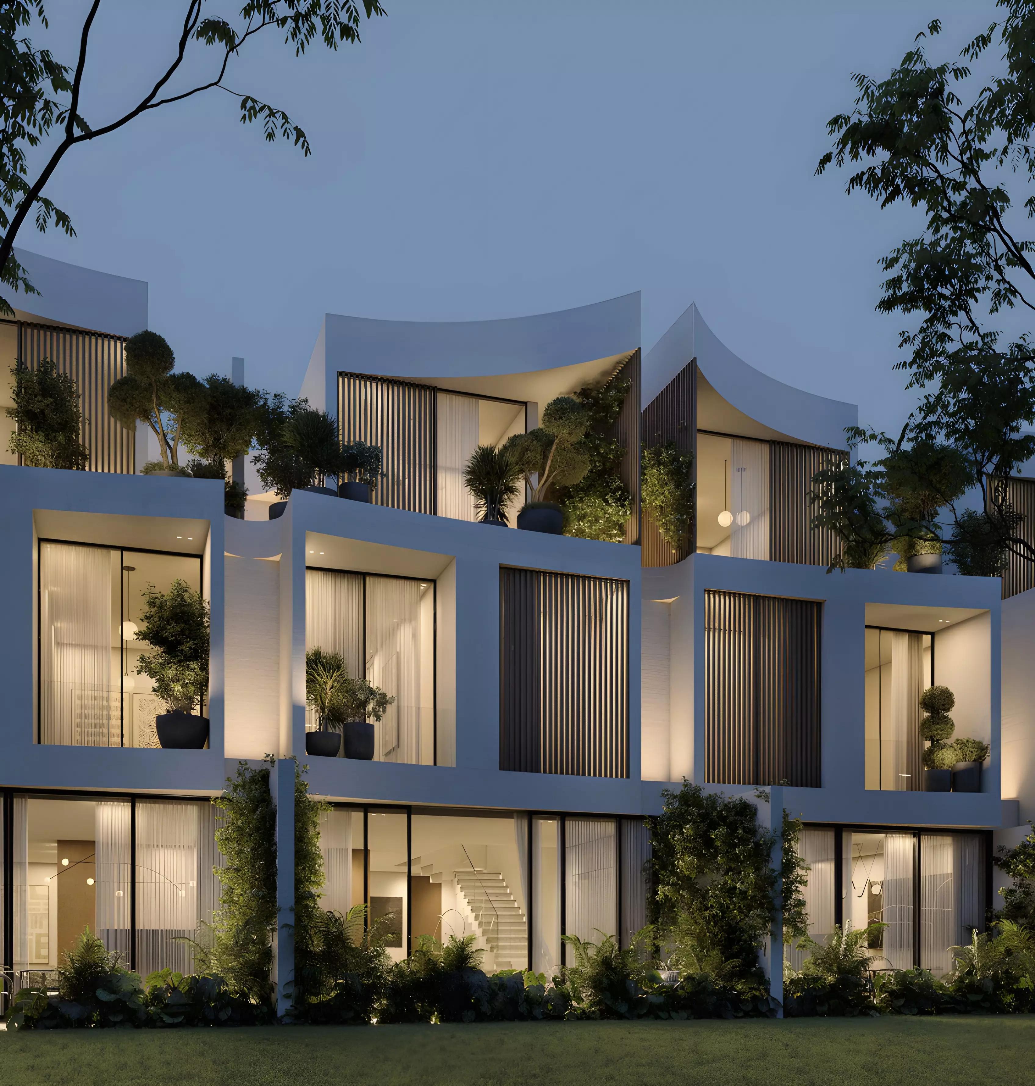 The Bloom at Lunaya villa exterior with landscaped frontage, Jebel Ali Village, Dubai