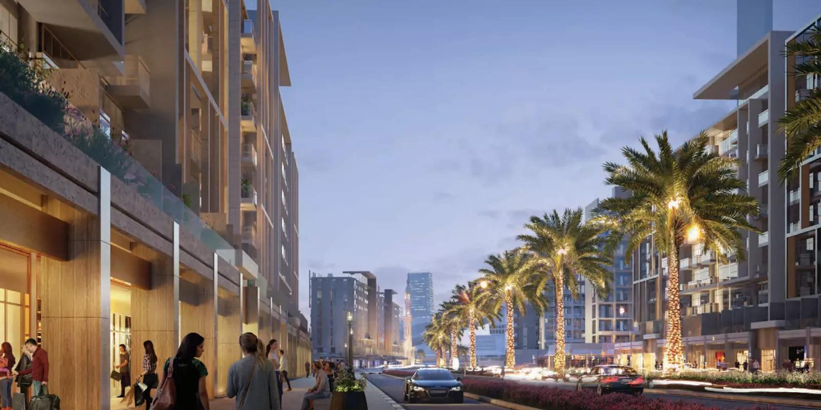 Azizi Riviera 15 apartment building entrance and landscaping, Meydan, Dubai