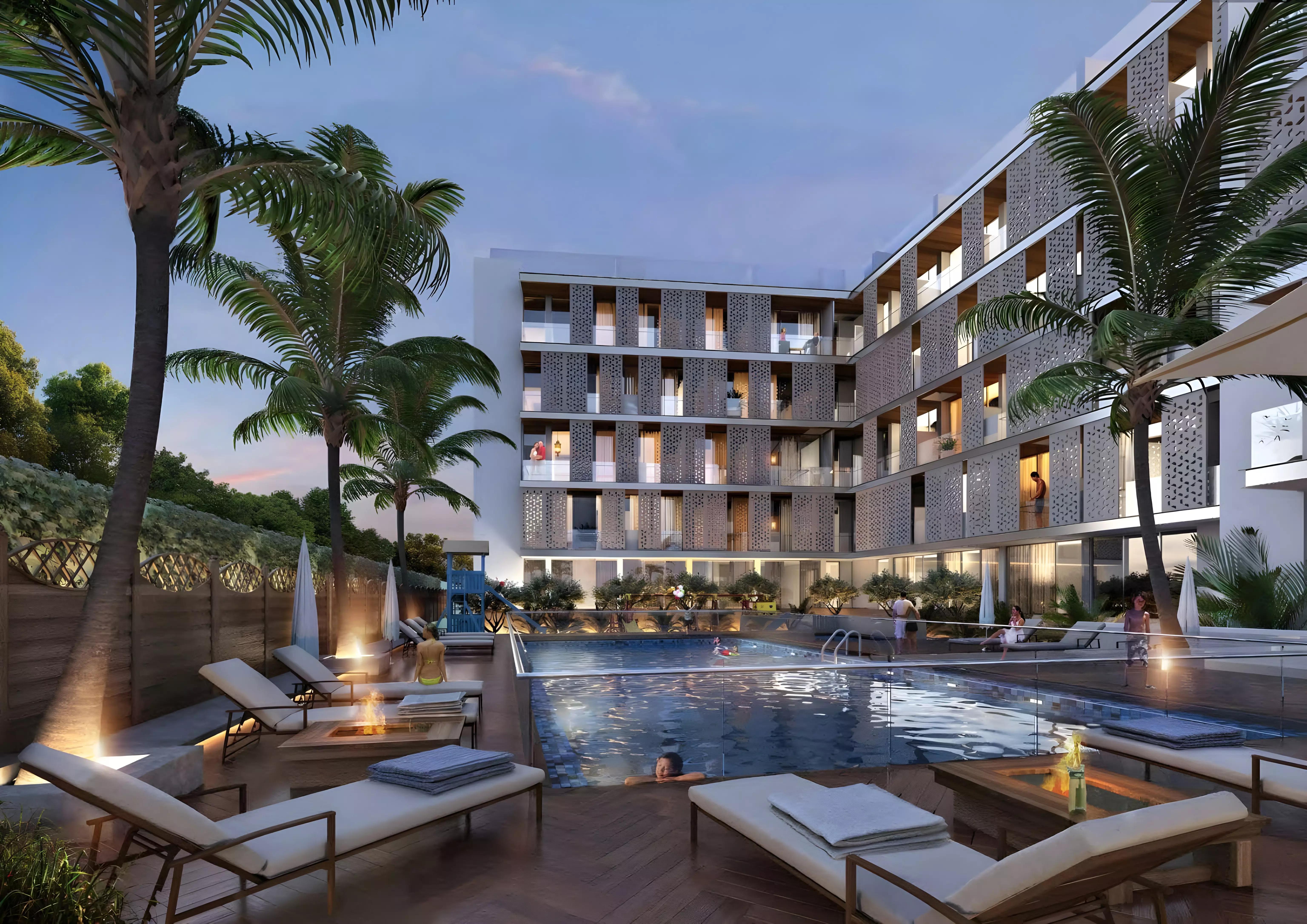 Serenity Lakes 2 landscaped courtyard and pool area, JVC, Dubai