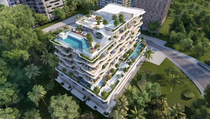 Flow Residences exterior facade view, Dubai Islands, Dubai