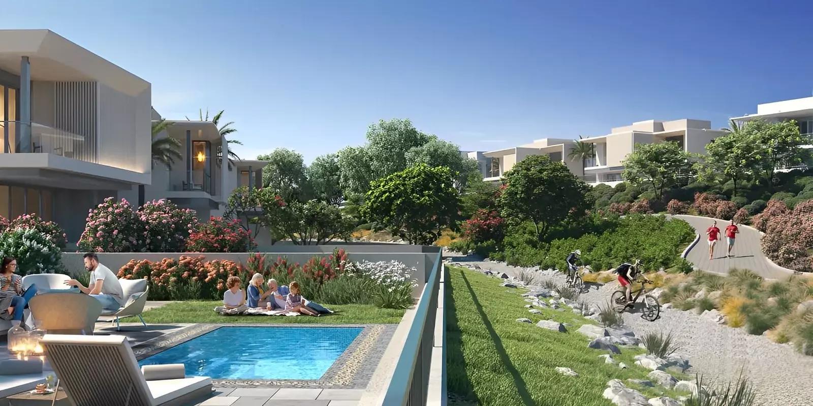 Villa street view with landscaping at Jebel Ali Village, Jebel Ali