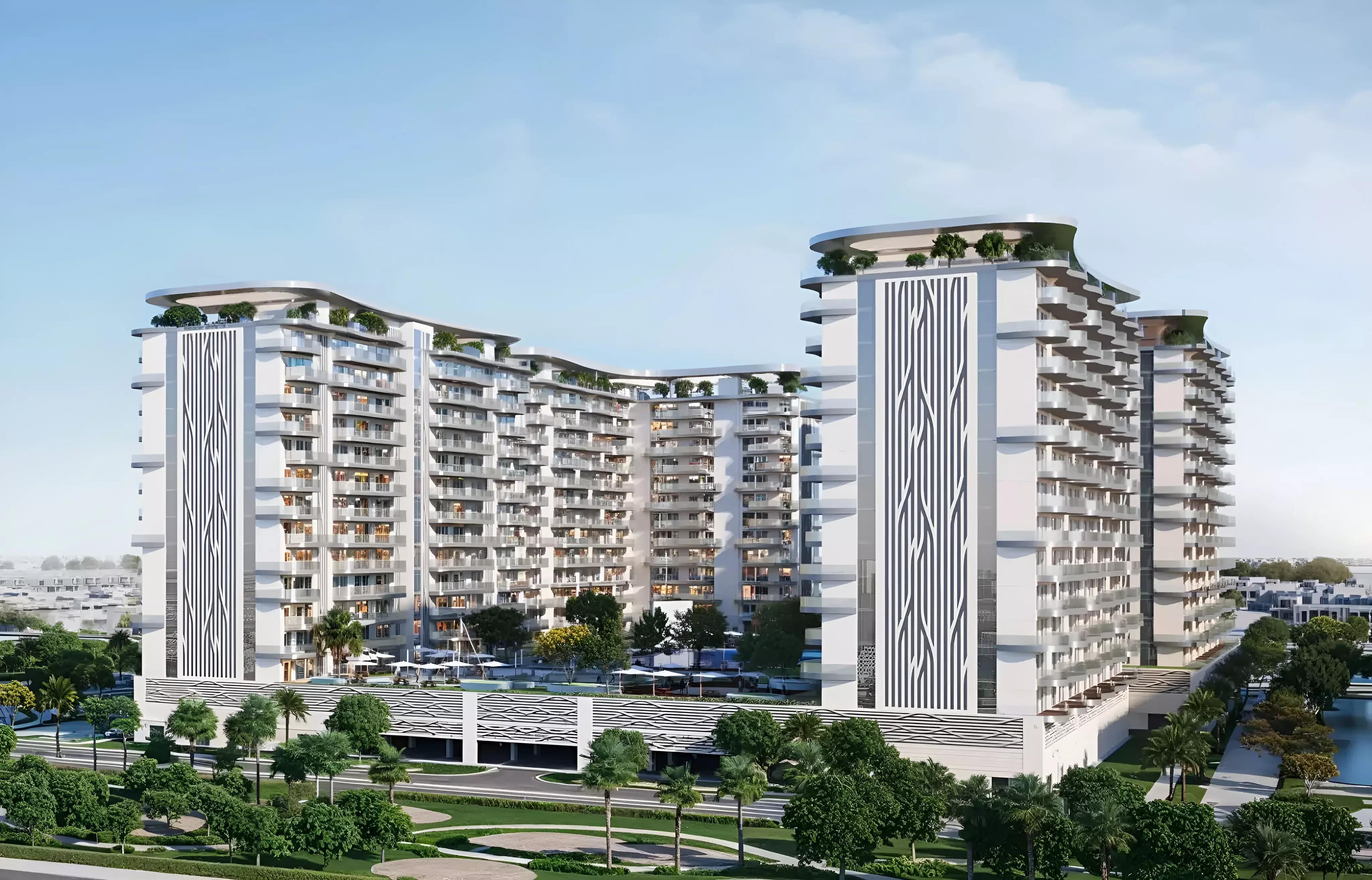 Valencia residential tower street view, DAMAC Lagoons