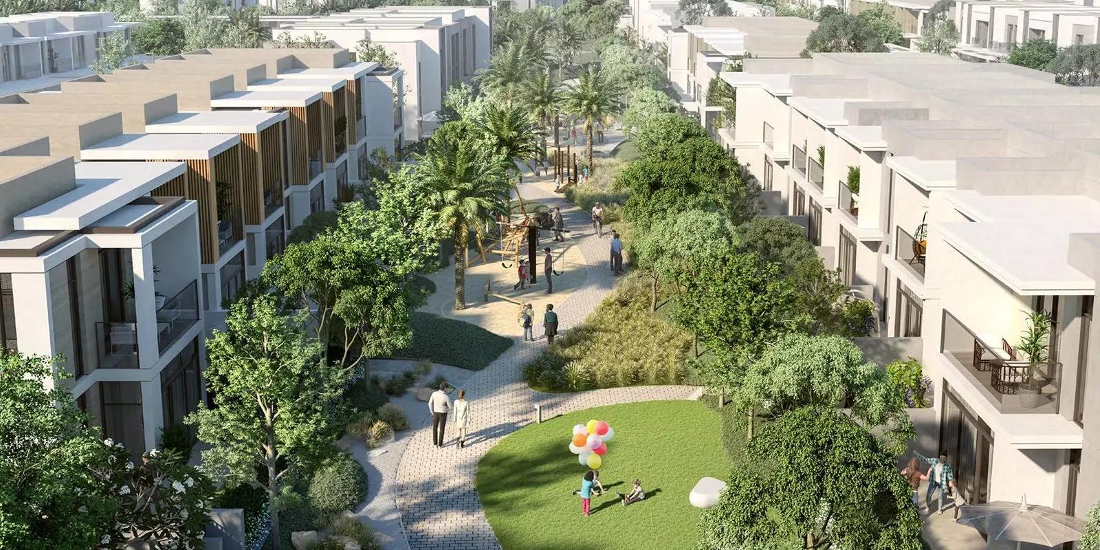 Ruba townhouse exterior with landscaped front garden, Arabian Ranches 3, Dubai