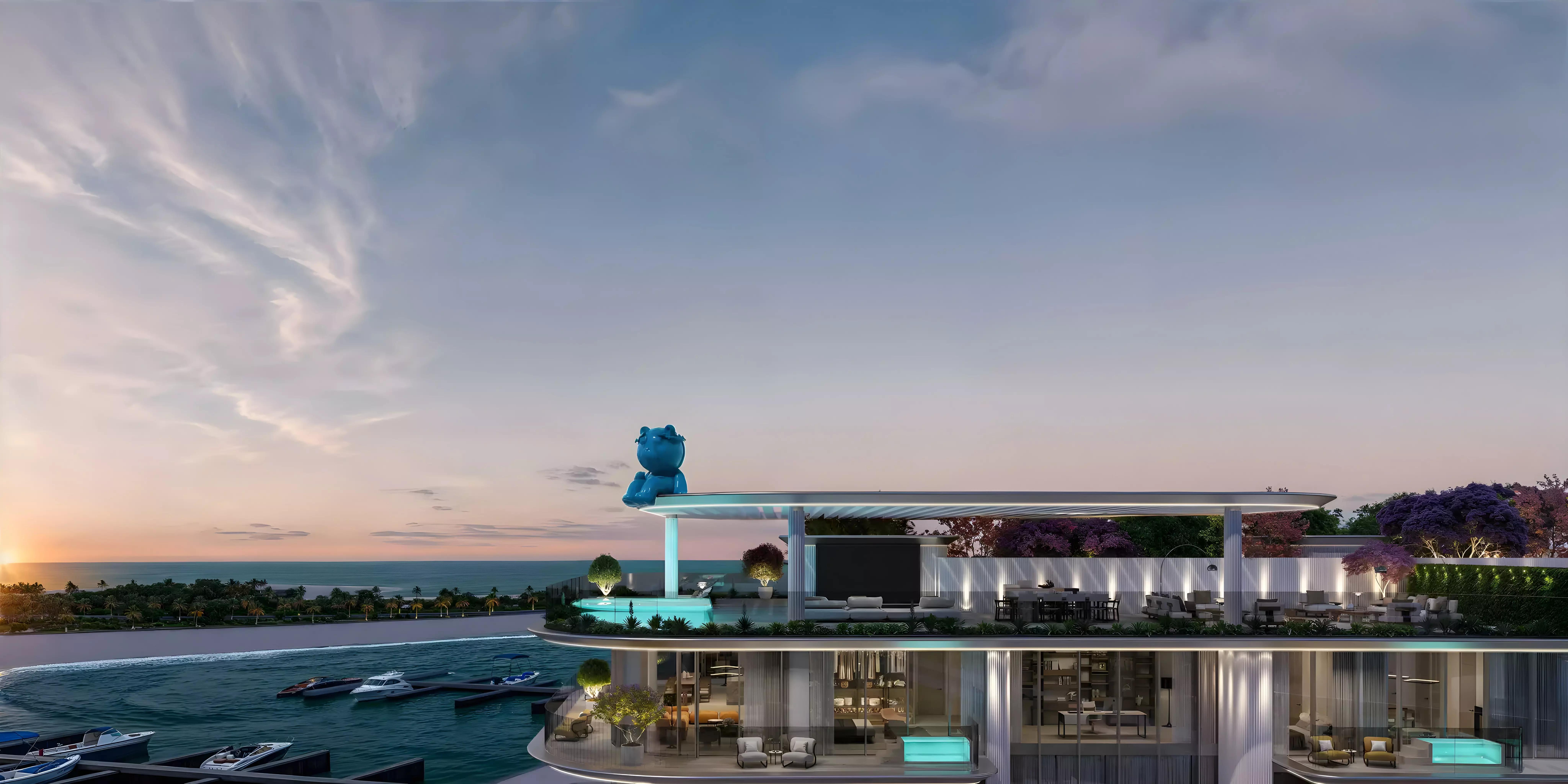 Villa Del Garda building facade and landscaping, Dubai Islands
