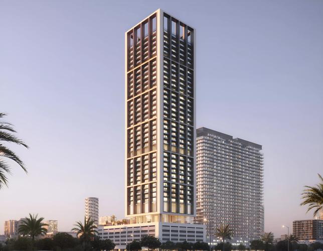 Binghatti Apex exterior facade view, Jumeirah Village Circle, Dubai