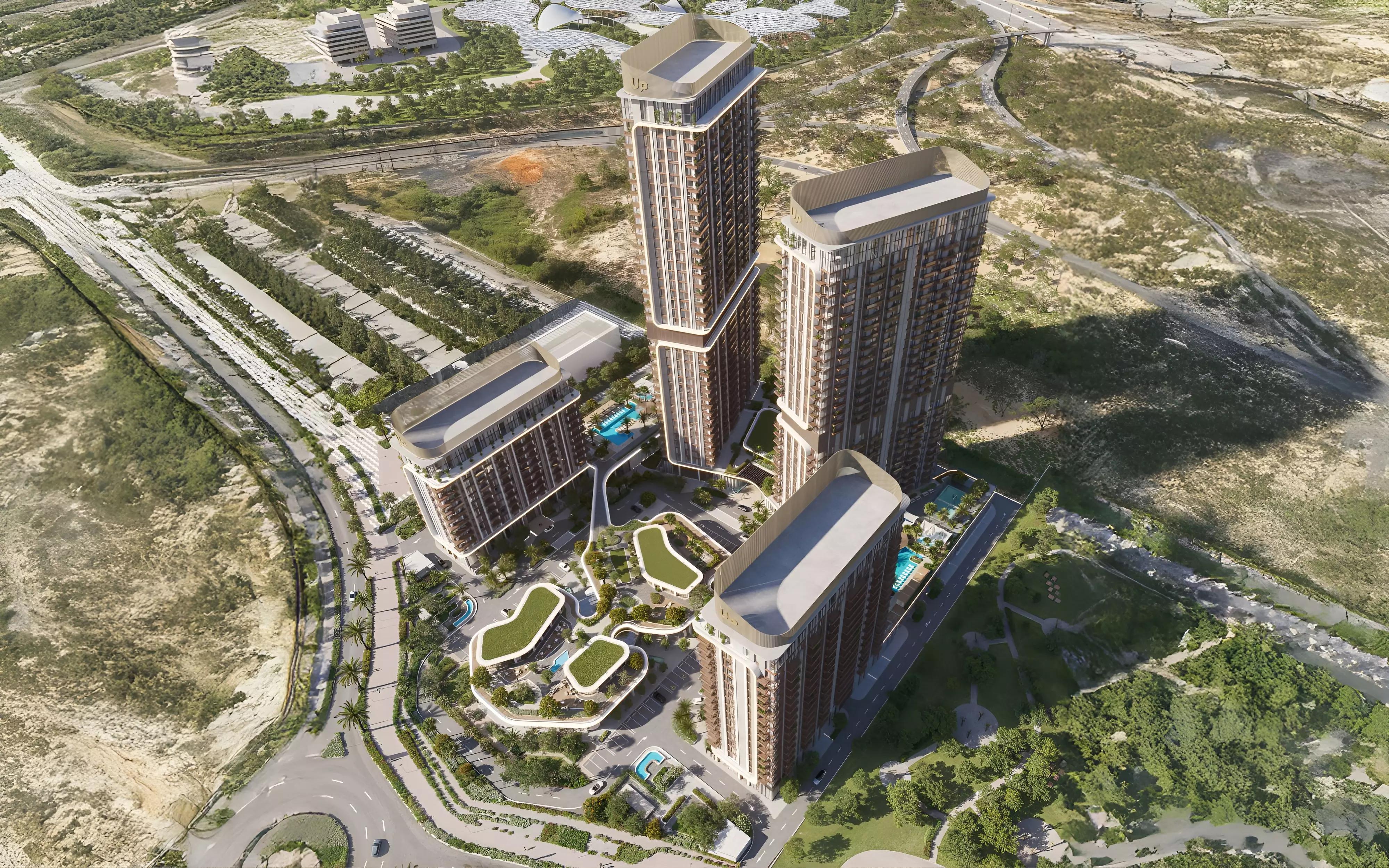 Street-level view of Mirdad 2 development, Motor City, Dubai