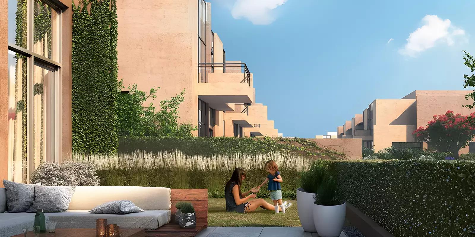 Townhouse facade and driveway at Senses at The Fields, District 11, Dubai