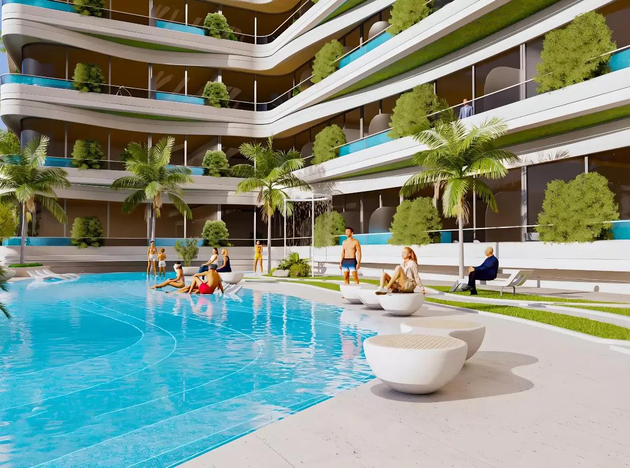 Samana Park Meadows exterior building facade, Dubai Land Residence Complex, Dubai