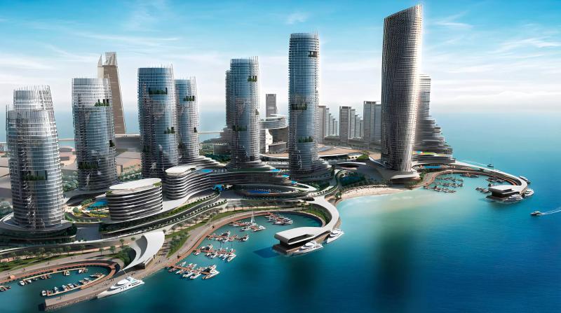 The Forest District residential tower exterior at Dubai Maritime City, Beyond development