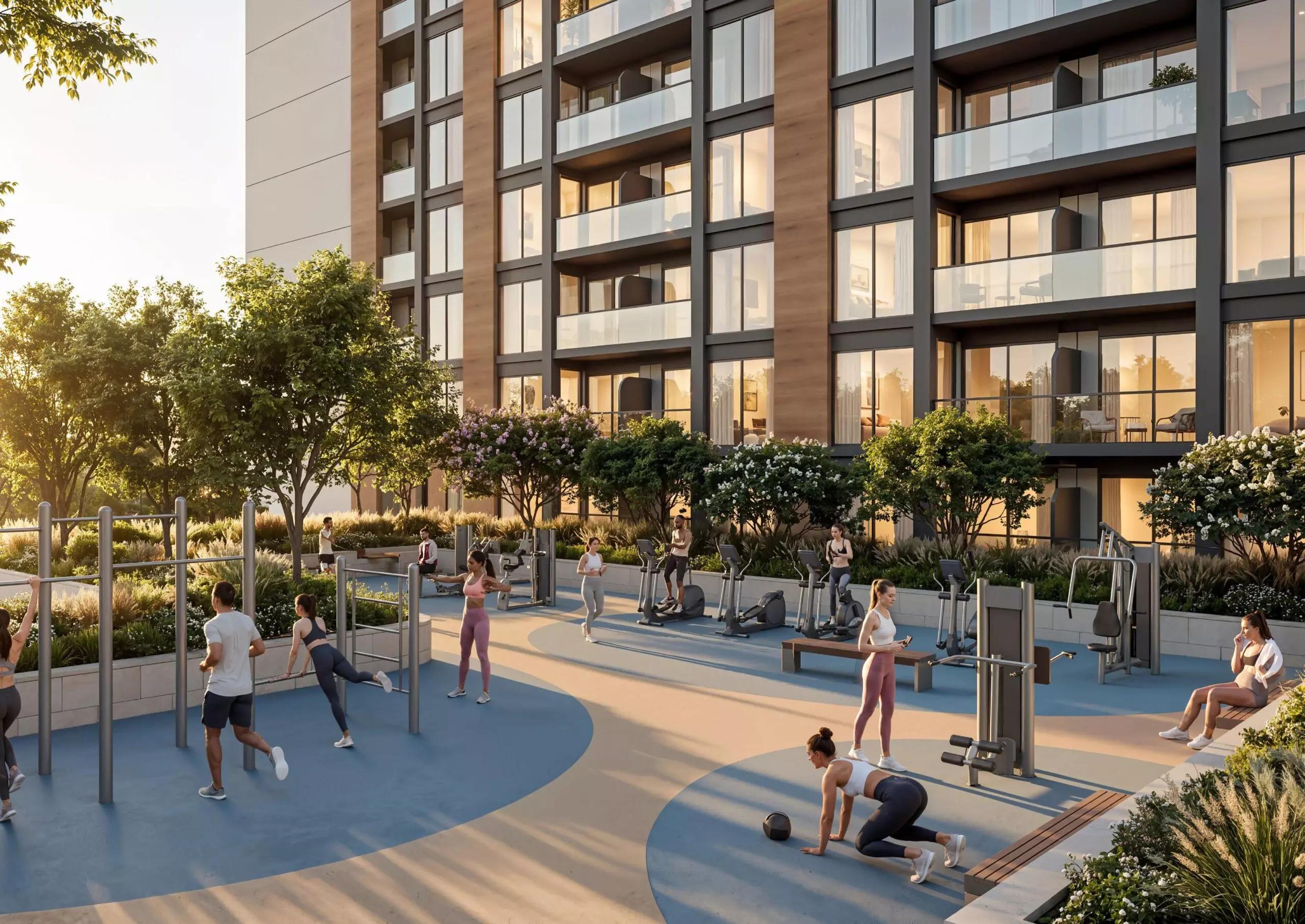 Landscaped courtyard and amenity area at Silviana Park Living, Jumeirah Village Triangle