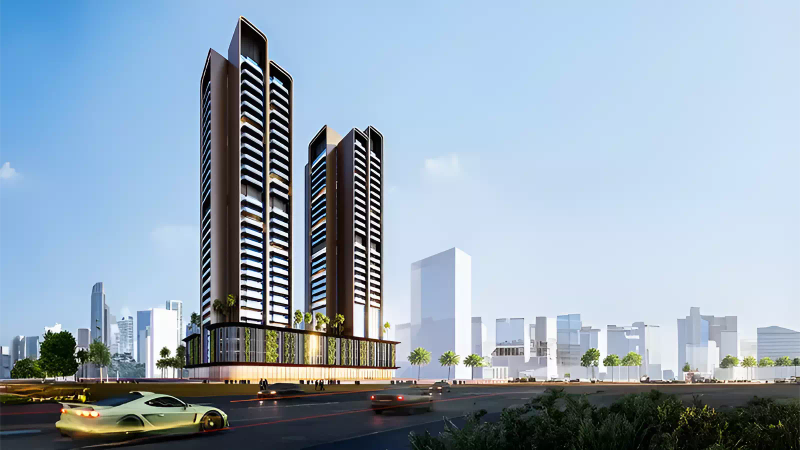 Guzel Towers Phase 4 exterior facade in Jumeirah Village Triangle, Dubai
