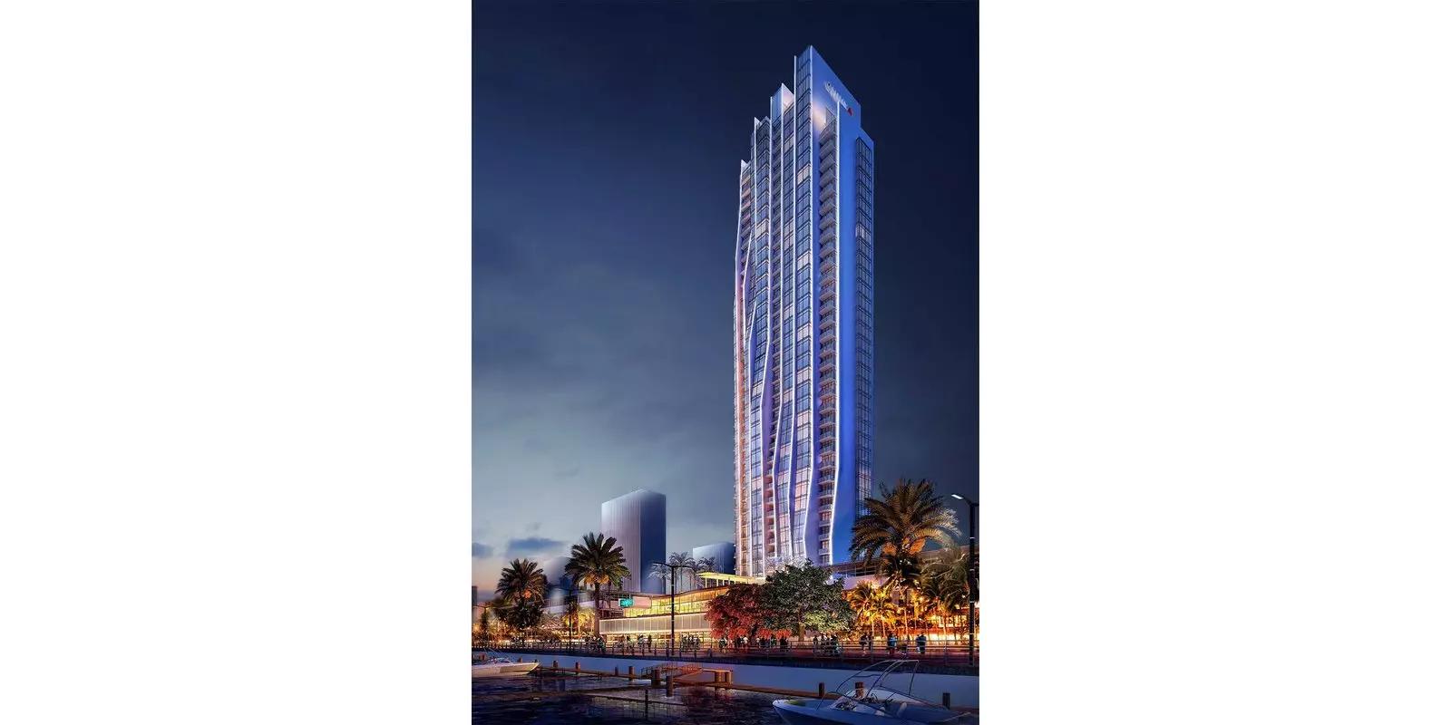 Anwa Phase 2 residential tower exterior view, Dubai Maritime City