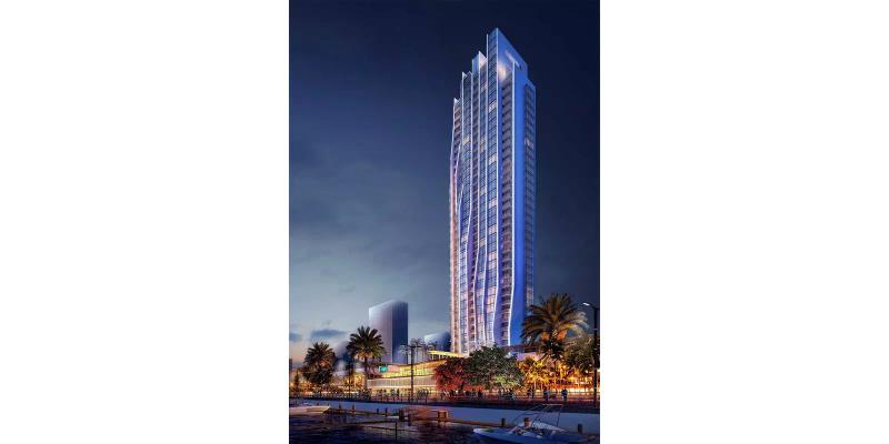 Anwa Phase 2 residential tower exterior view, Dubai Maritime City