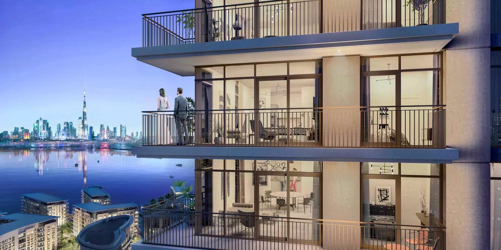 Creek Palace shared pool deck with skyline view, Dubai Creek Harbour