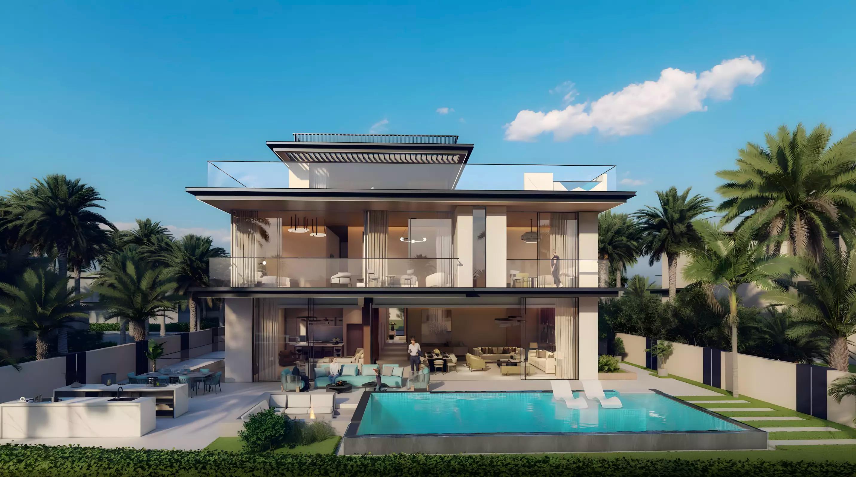 Nineteen Riviera Lagoon villa facade and private driveway, MBR City, Dubai