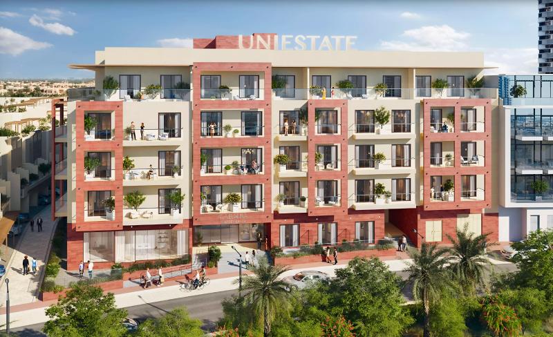 Carmel Residences exterior building facade, Jumeirah Village Circle, Dubai
