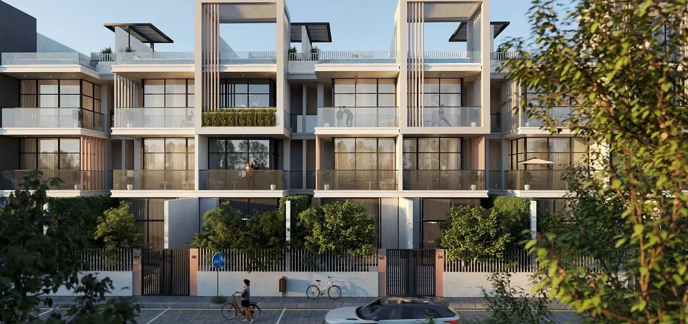 Landscaped garden area at La Perla Homes 12, Jumeirah Village Circle, Dubai