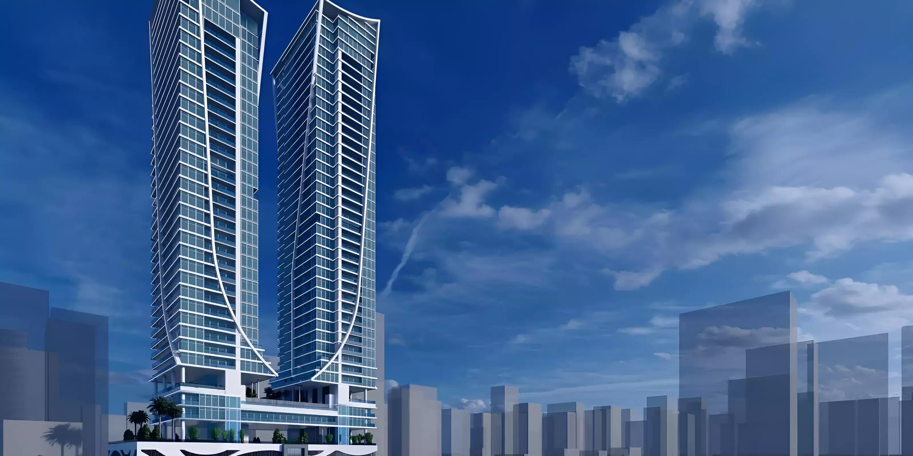 Elitz by Danube residential tower exterior in Jumeirah Village Circle, Dubai