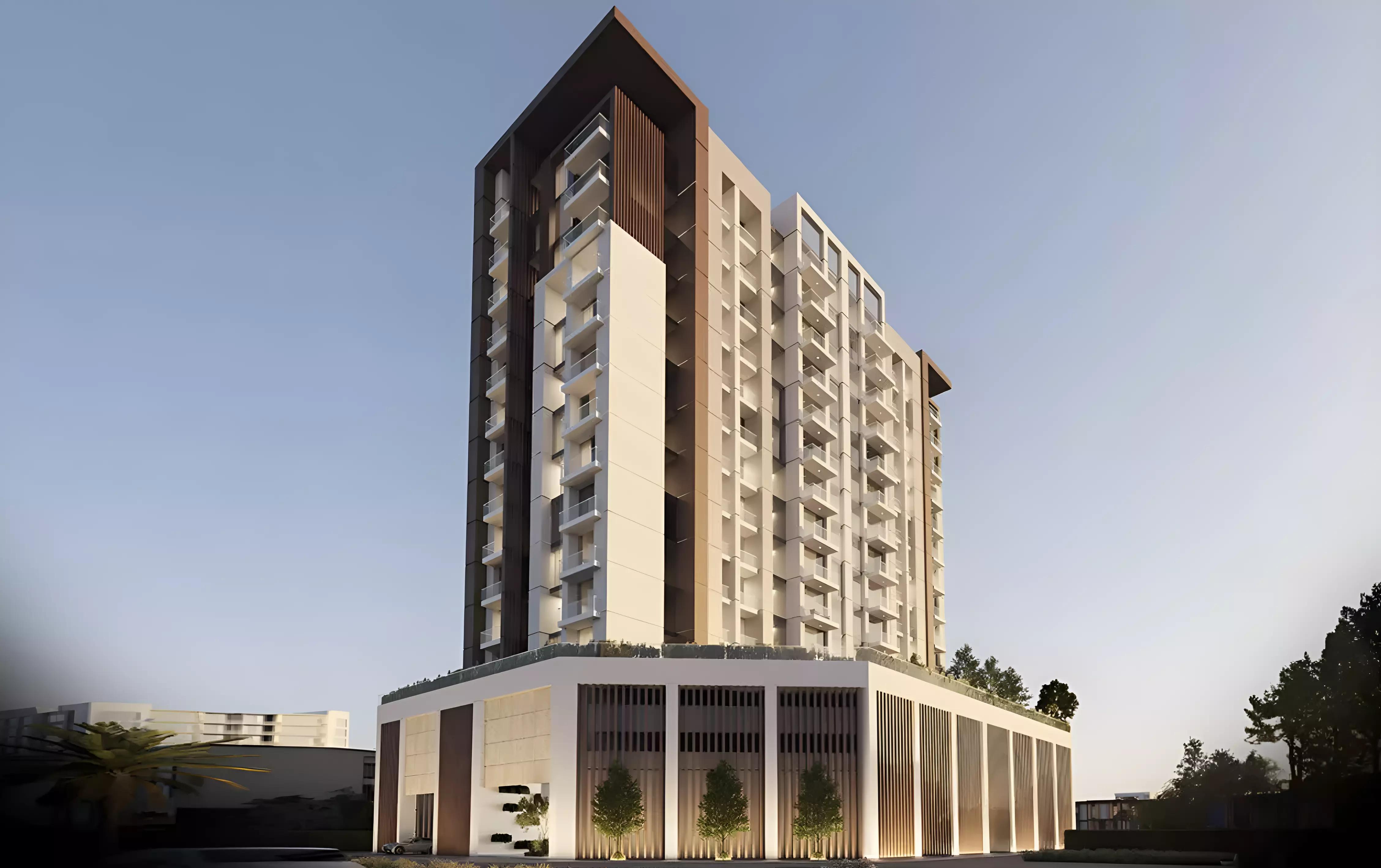 Albero residential building street-level view, Liwan, Dubai