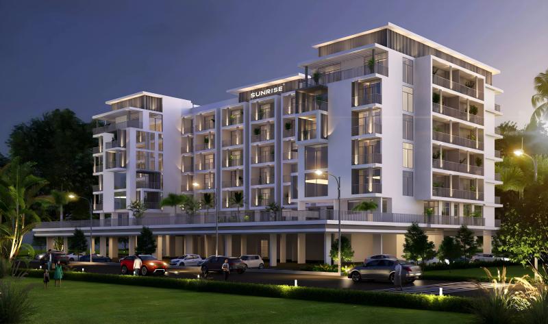 Exterior facade of Legacy by Sunrise apartment building in Arjan, Dubai