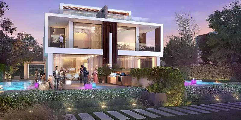 Park Greens villa exterior with landscaped front garden, DAMAC Hills, Dubai