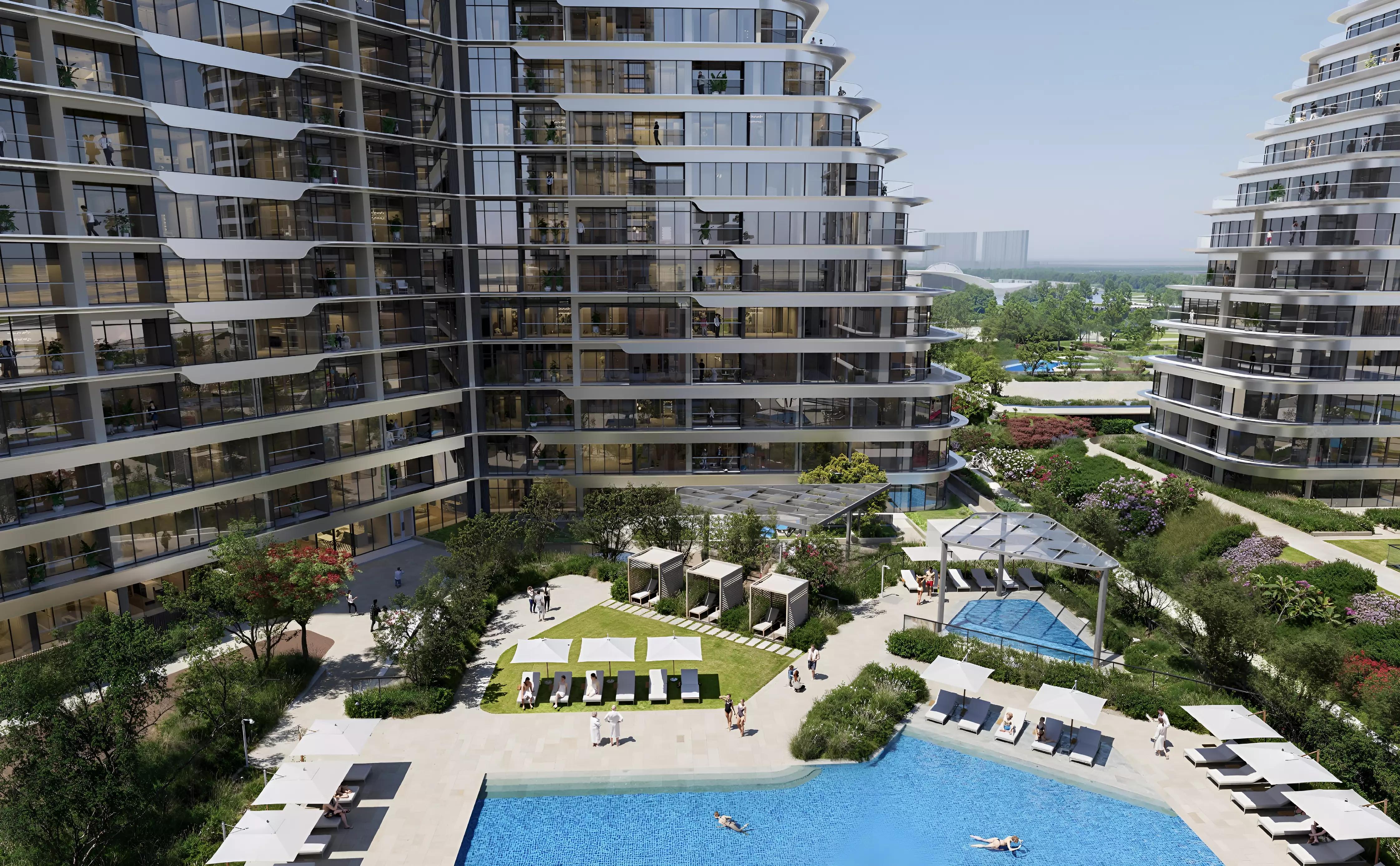 Cascada landscaped garden area for residents, Waada, Dubai South