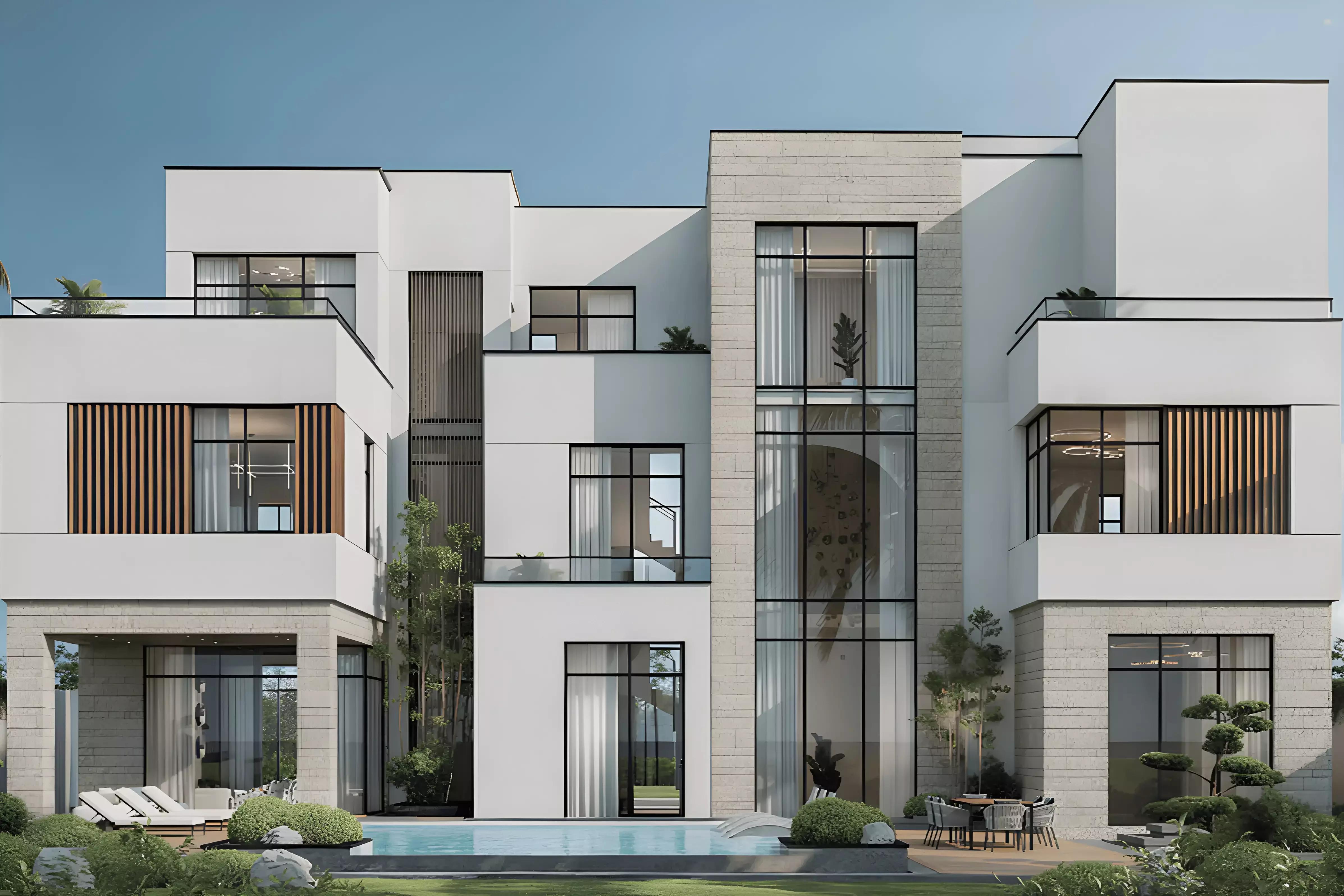 Selora Residences villa outdoor terrace and garden area, MBR City, Dubai