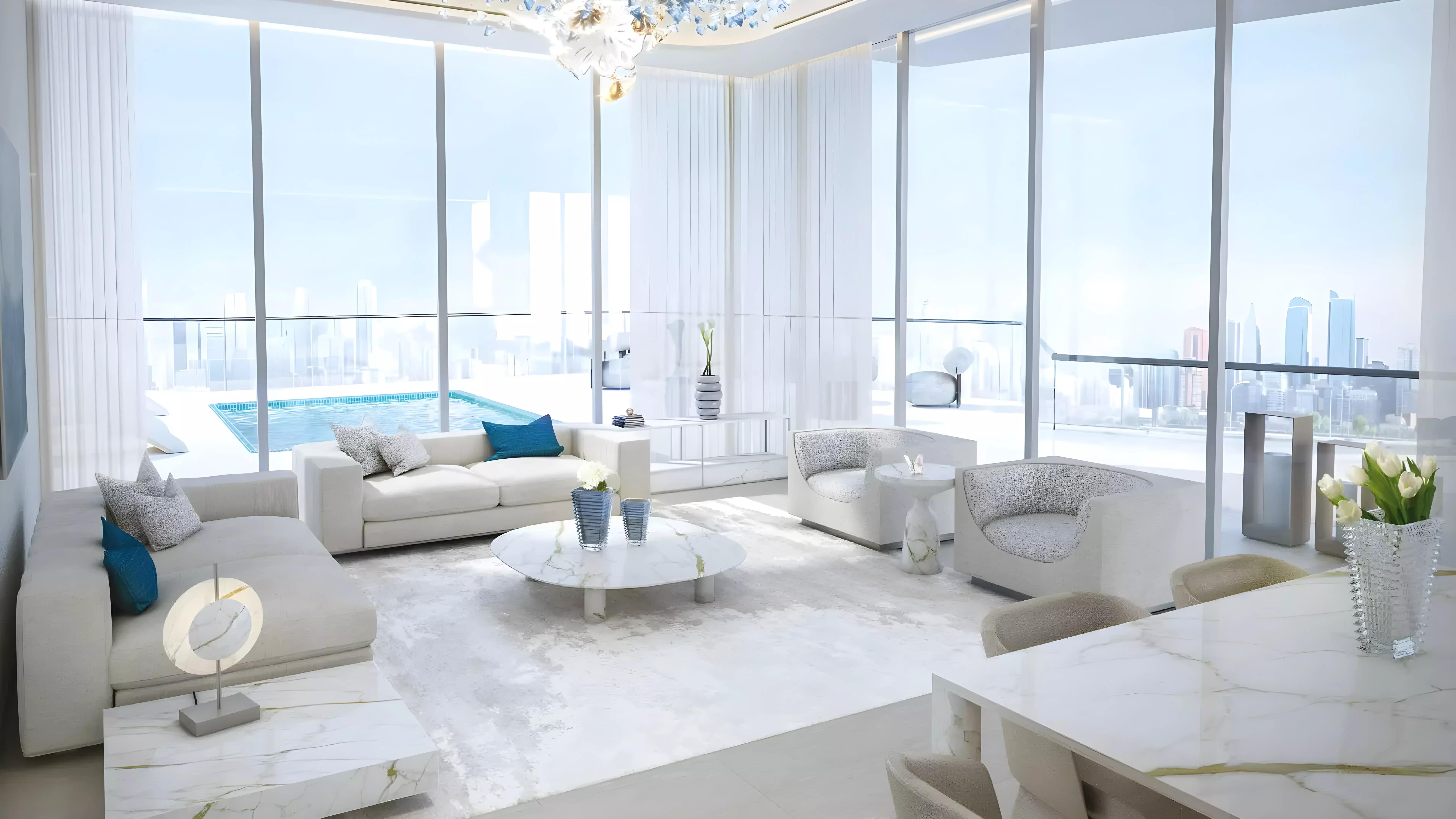Luxury Canal Residences building render with landscaped surroundings