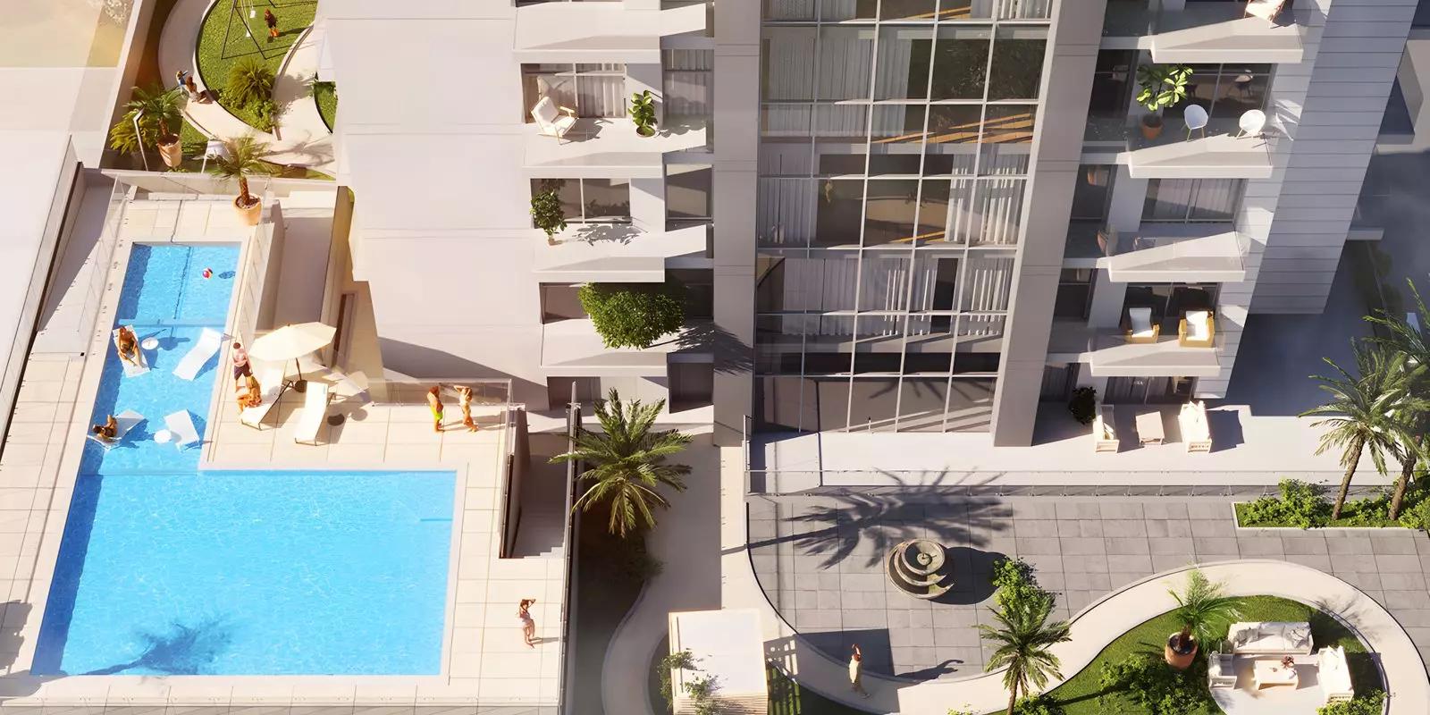 Street-level view of Vita Grande development entrance, Jumeirah Village Circle
