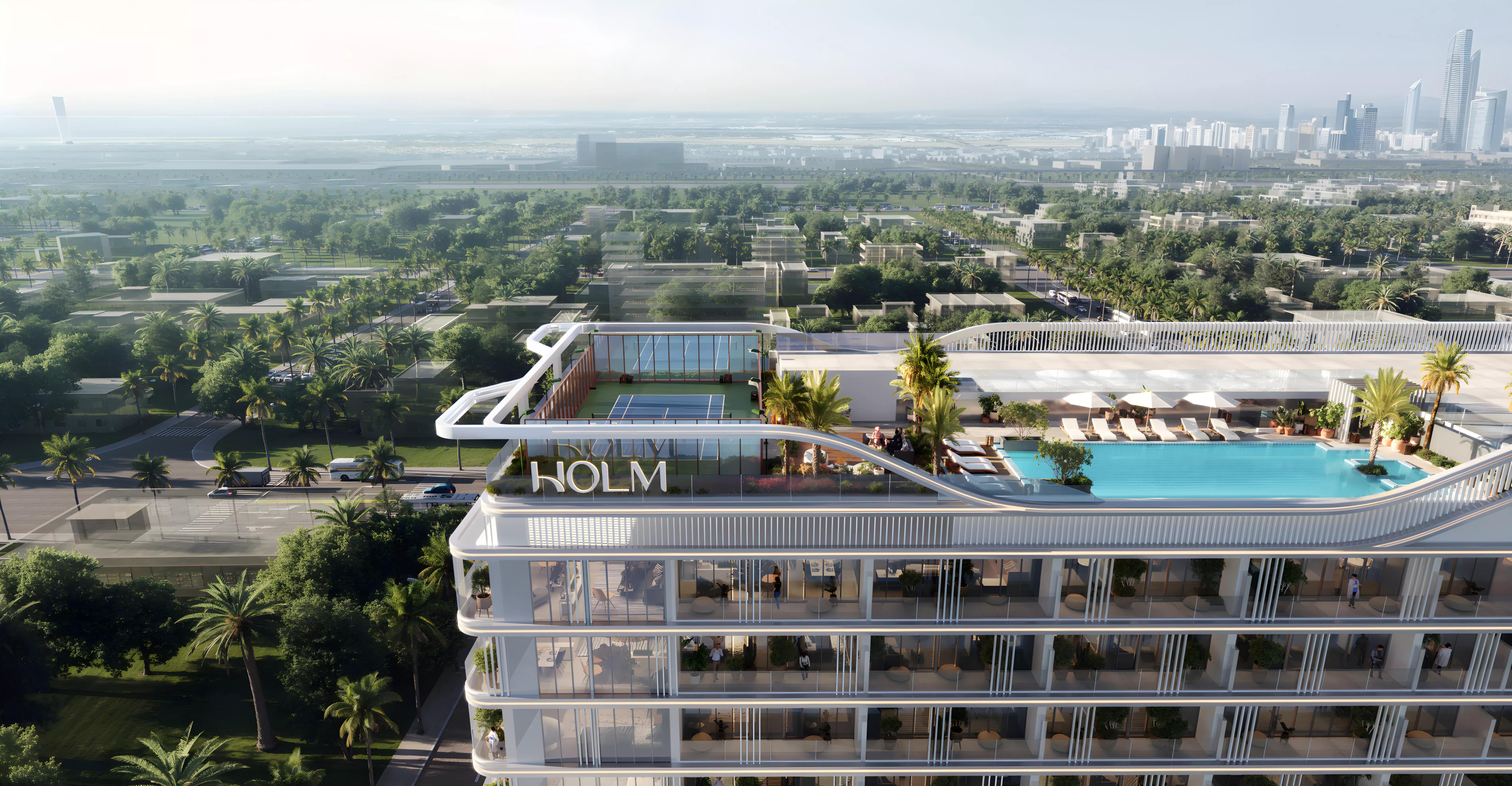 Linea apartment tower street-level perspective, Jumeirah Garden City, Dubai