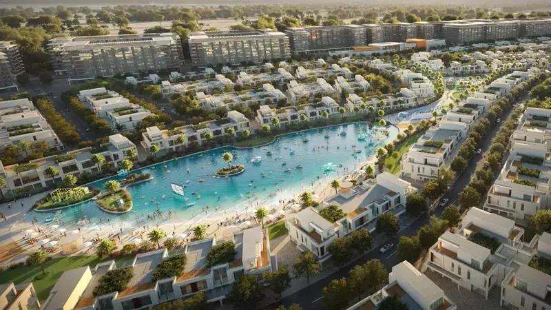 Damac Water Vein community view showing pool and leisure spaces, Dubai